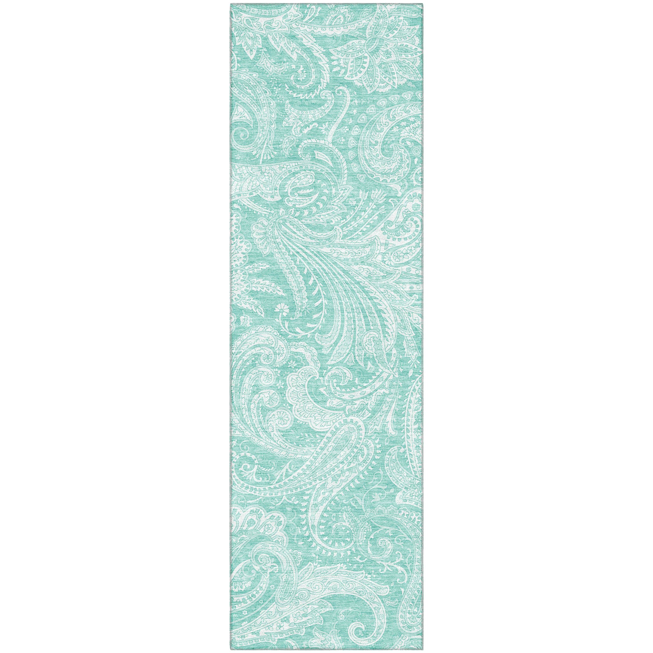 Seoul Machine Washable Transitional Teal Rug 2'3" x 7'6" #shape_Runner