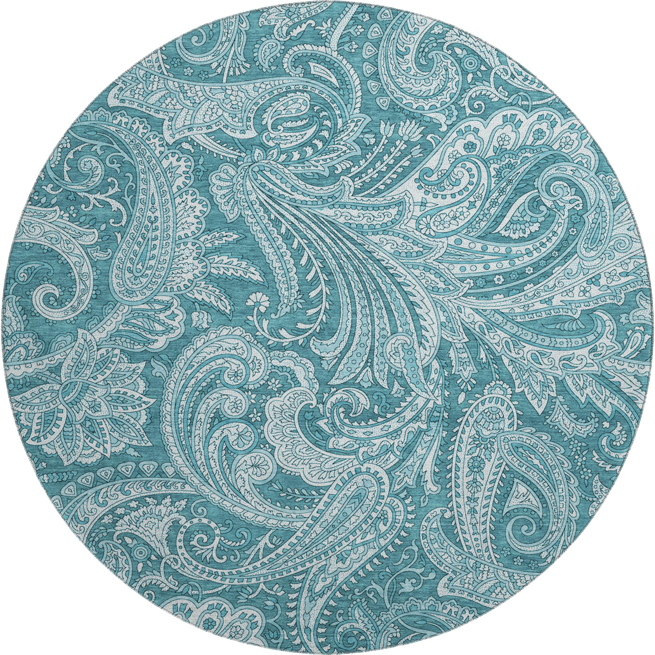 Seoul Machine Washable Transitional Turquoise Teal Rug 8' x 8' #shape_Round
