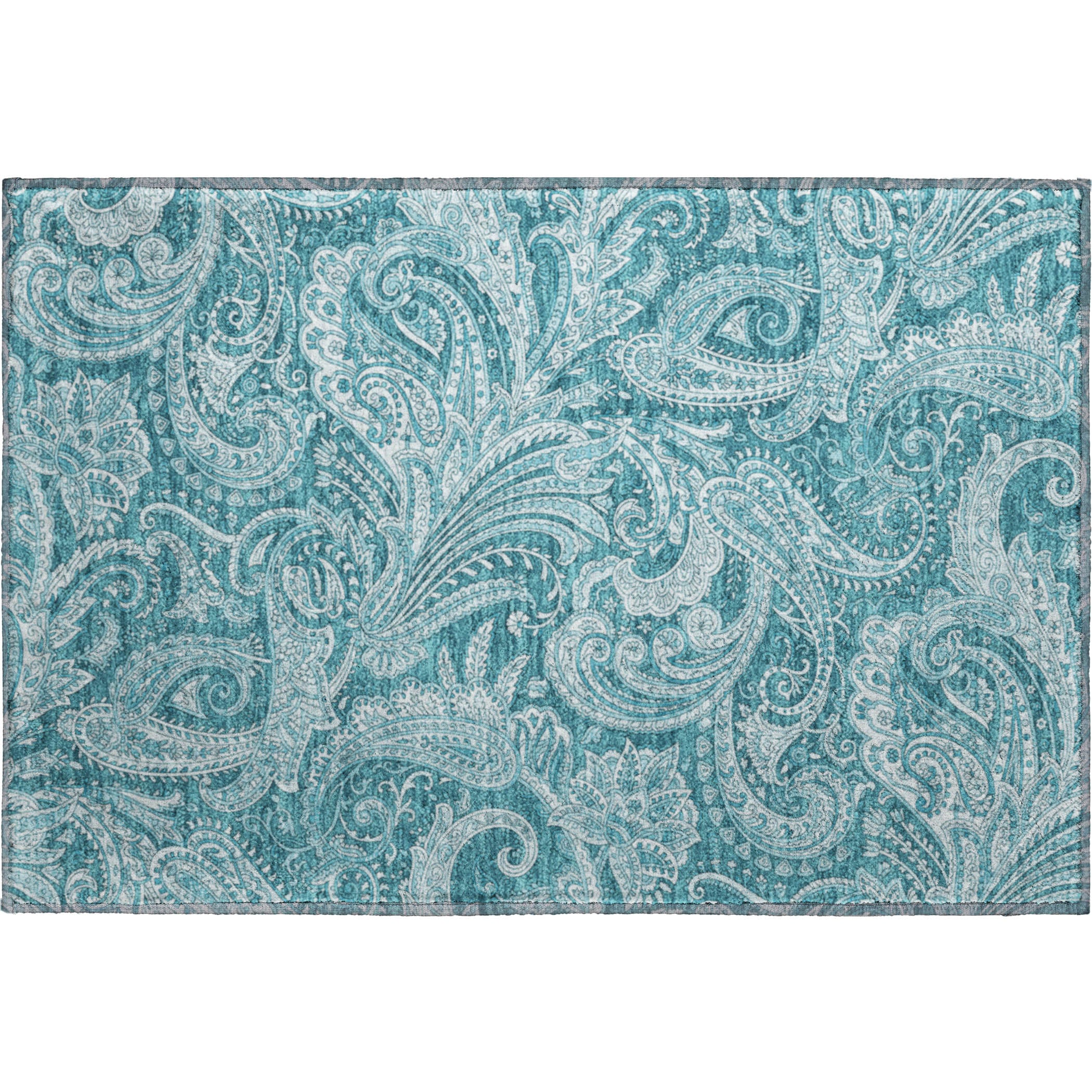Seoul Machine Washable Transitional Turquoise Teal Rug 1'8" x 2'6" #shape_Rectangle