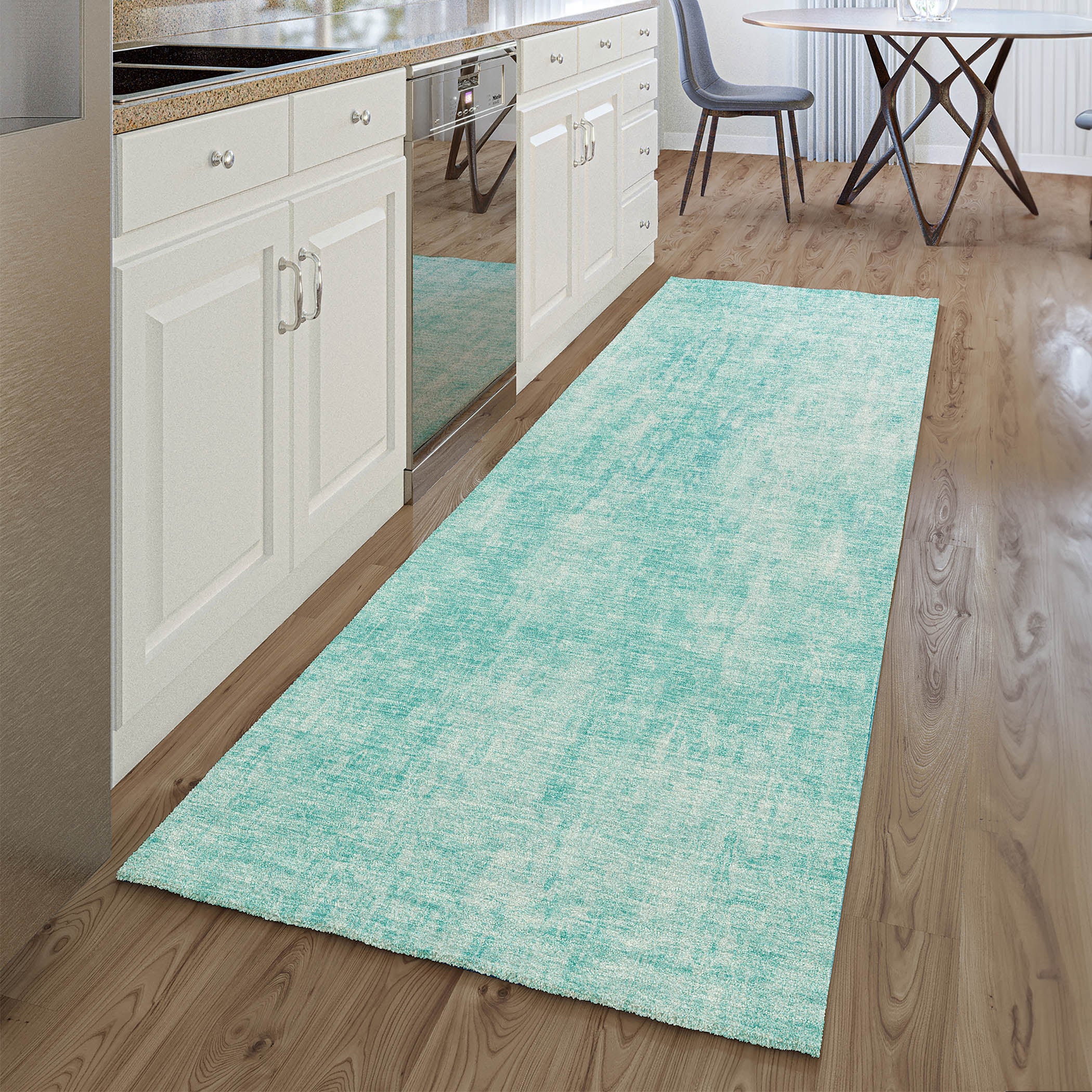 Bergen Machine Washable Transitional Teal Rug 2'3" x 7'6" #shape_Runner