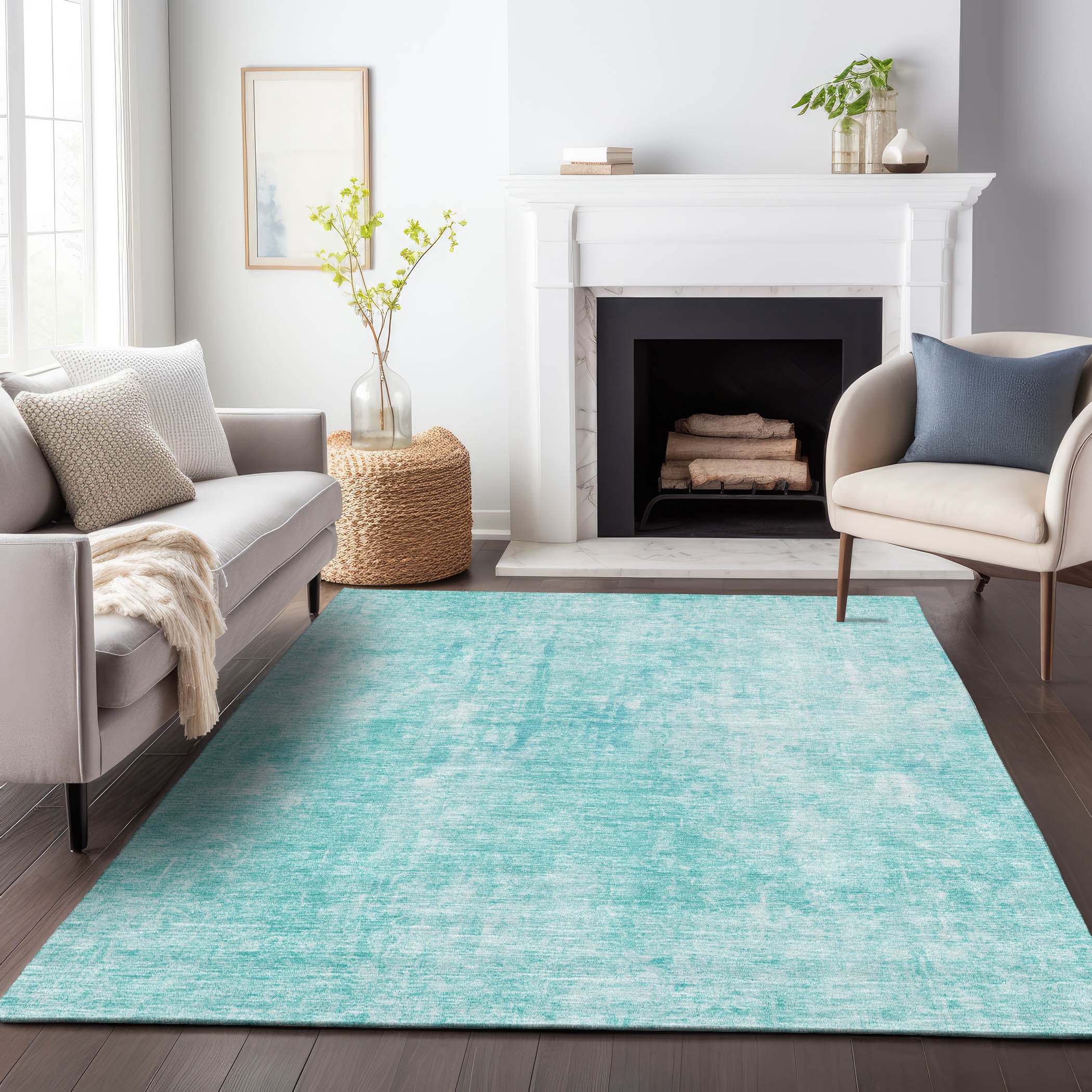 Bergen Machine Washable Transitional Teal Rug 2'6" x 3'10" #shape_Rectangle