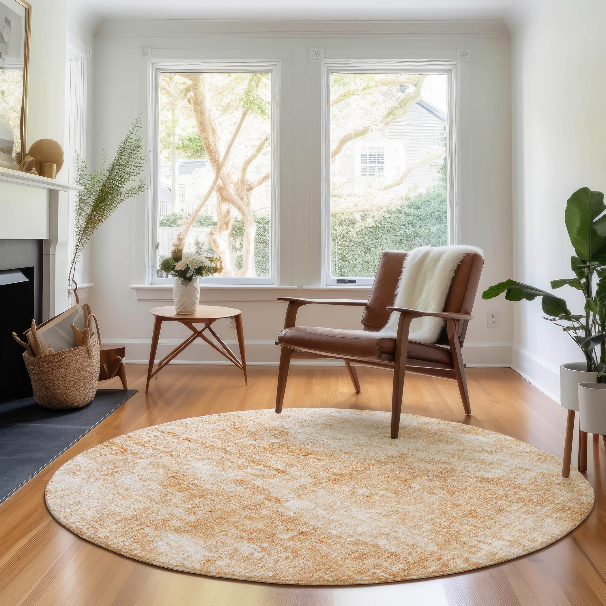 Bergen Machine Washable Transitional Terracotta Orange Rug 8' x 8' #shape_Round