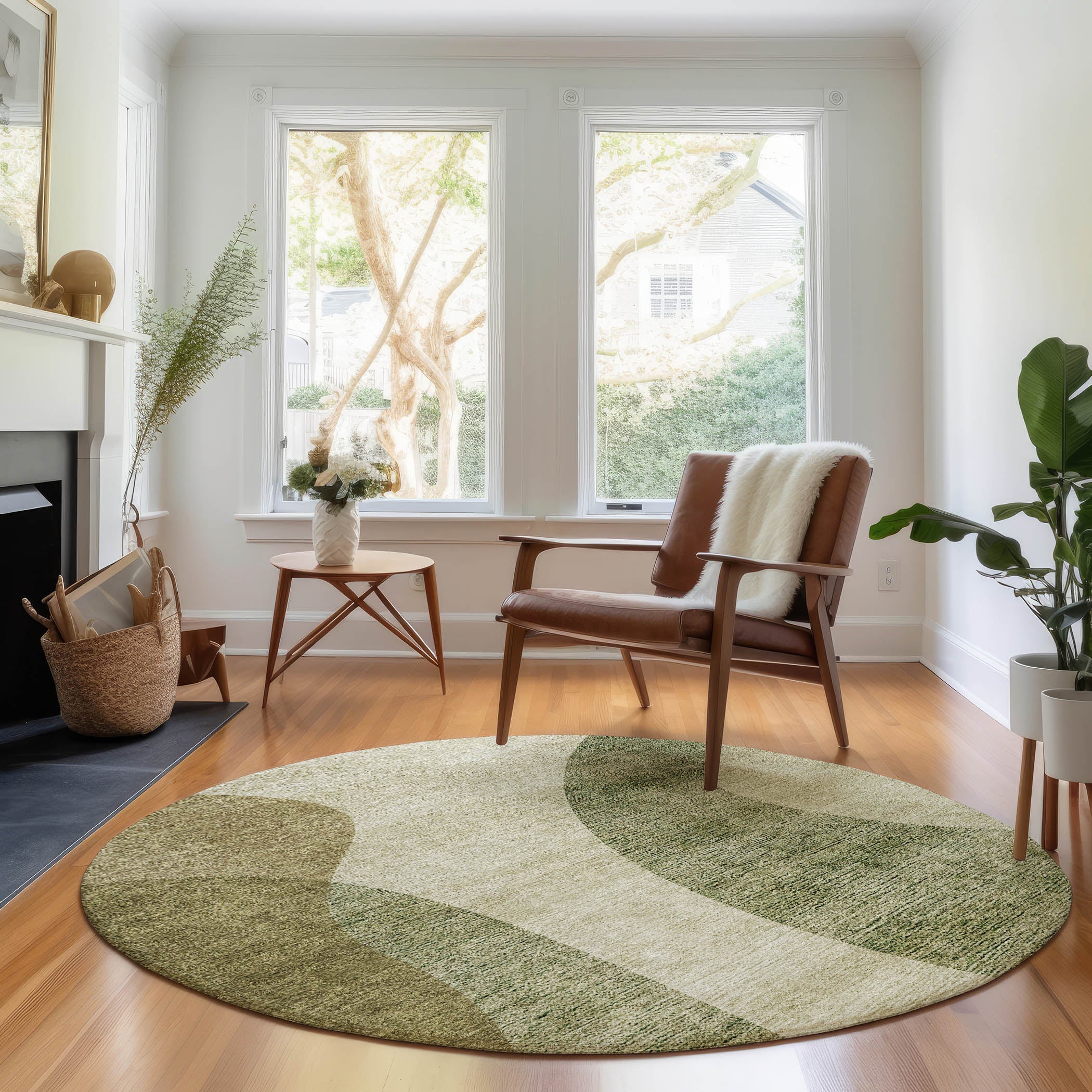 Bogota Machine Washable Transitional Beige Brown Rug 8' x 8' #shape_Round