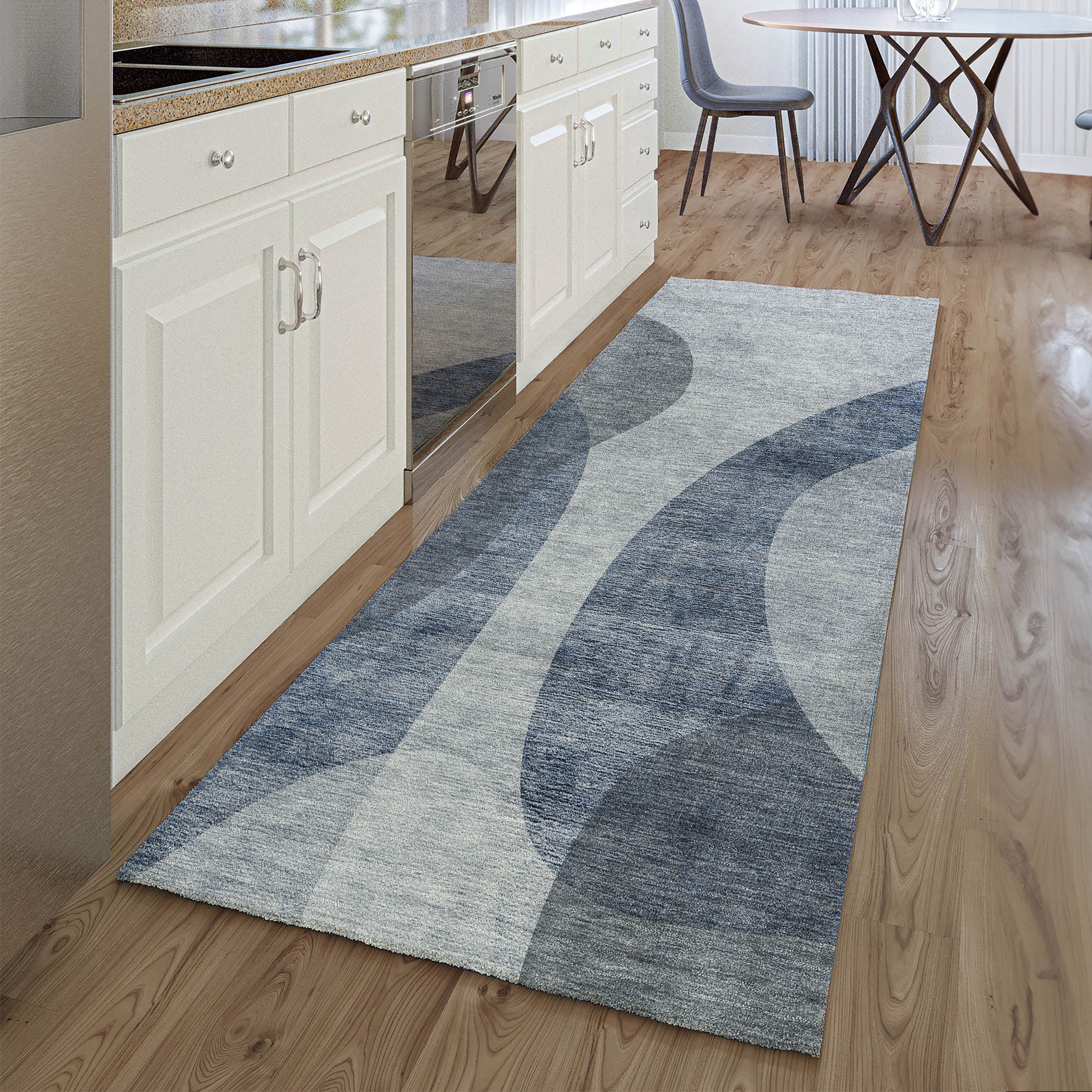 Bogota Machine Washable Transitional Blue Rug 2'3" x 7'6" #shape_Runner