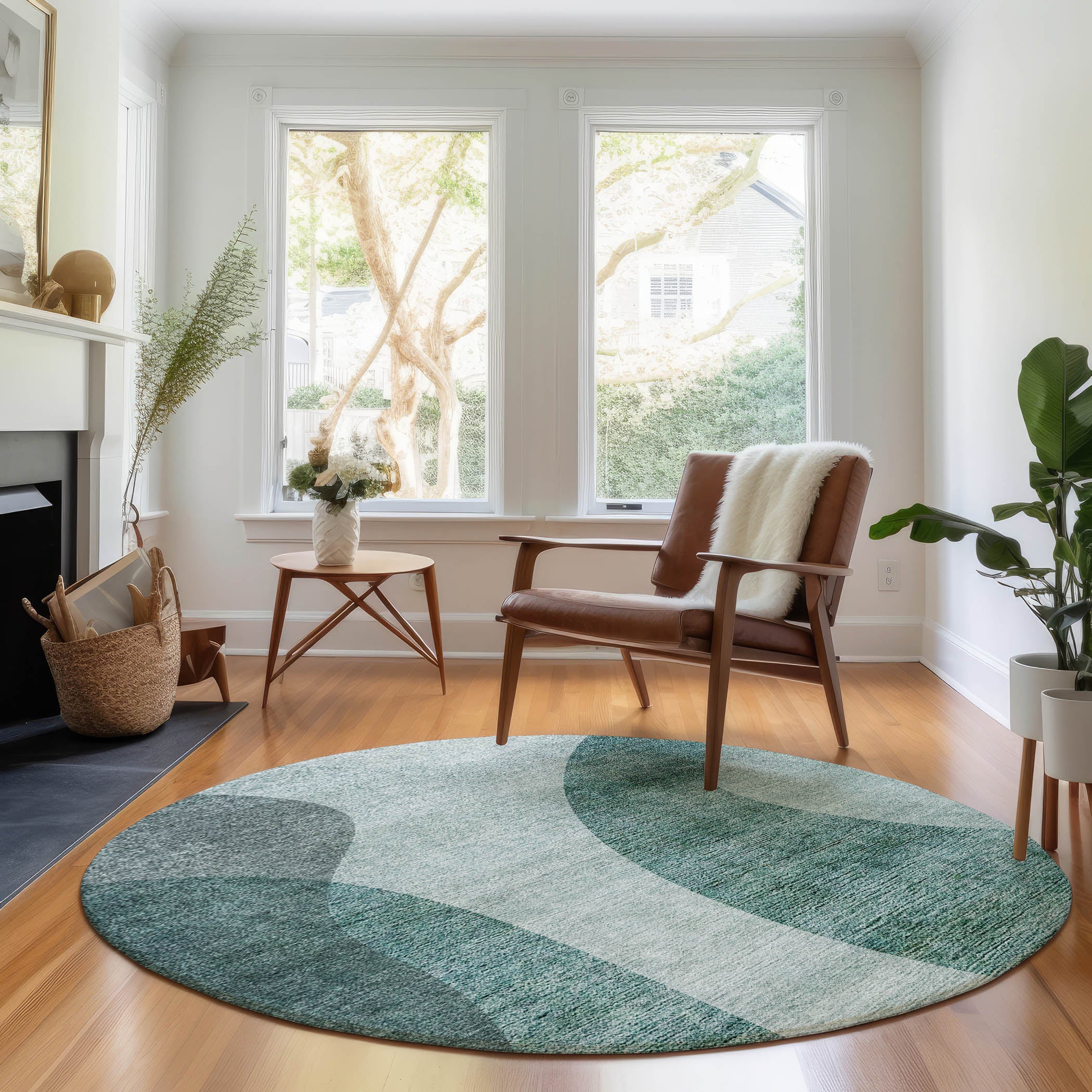 Bogota Machine Washable Transitional Green Rug 8' x 8' #shape_Round