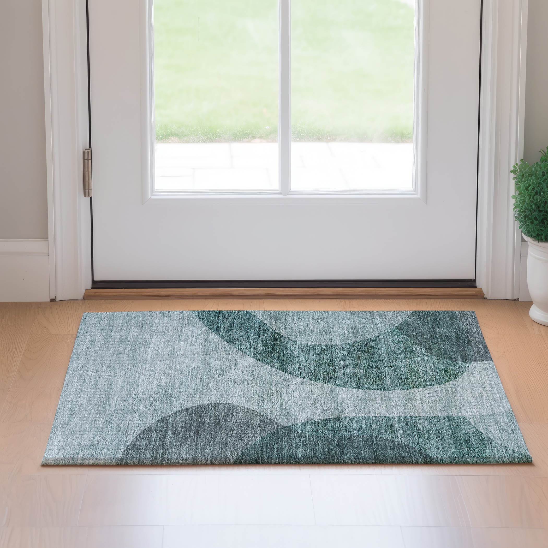 Bogota Machine Washable Transitional Green Rug 1'8" x 2'6" #shape_Rectangle