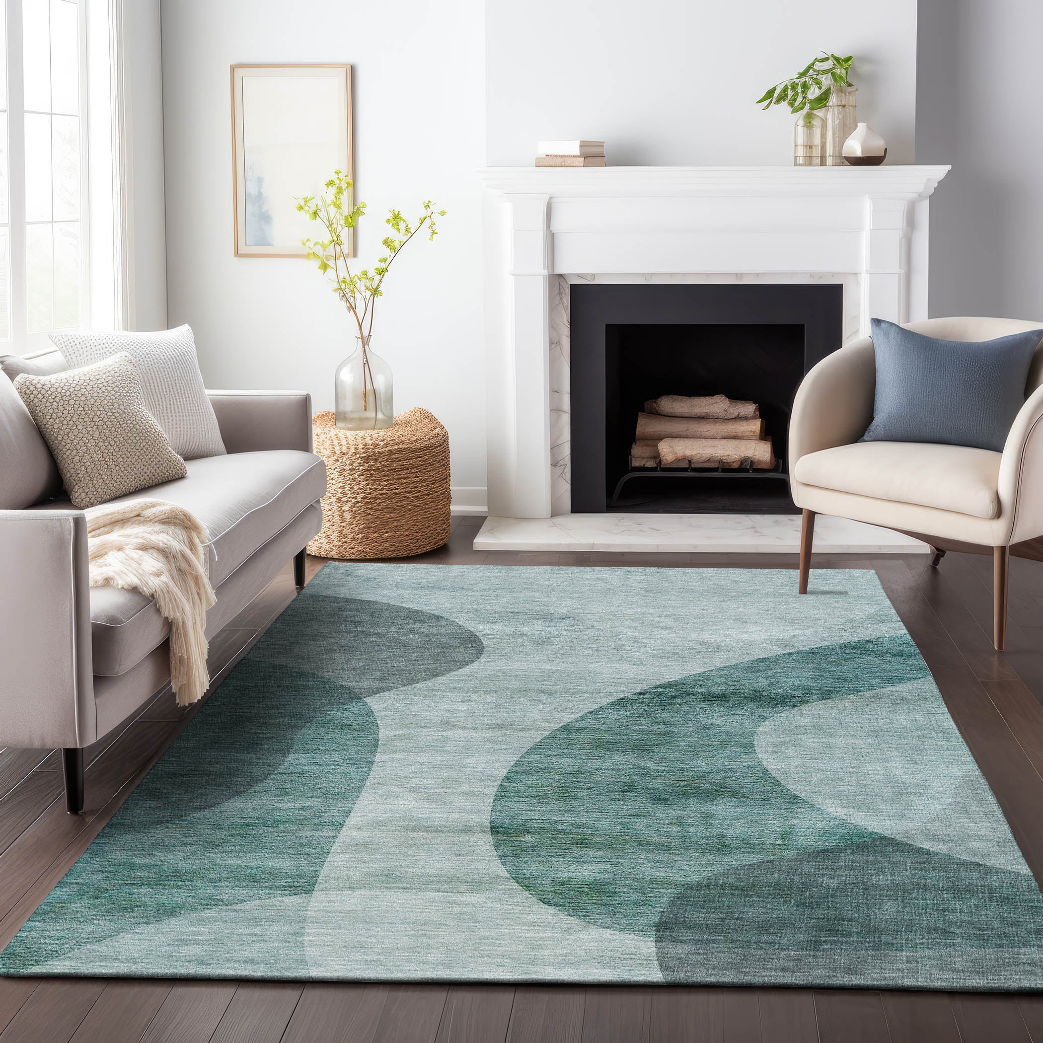 Bogota Machine Washable Transitional Green Rug 2'6" x 3'10" #shape_Rectangle