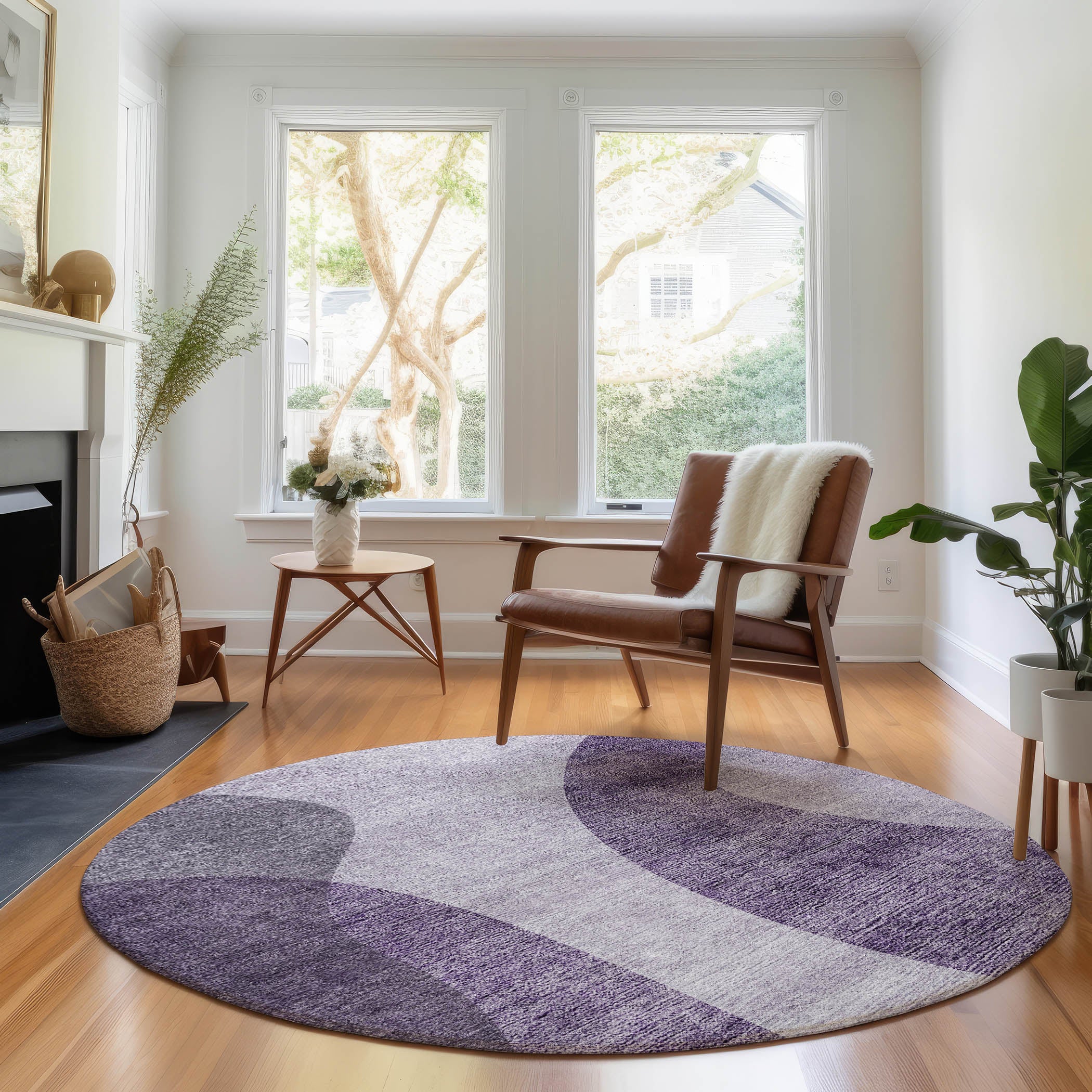 Bogota Machine Washable Transitional Purple Rug 8' x 8' #shape_Round