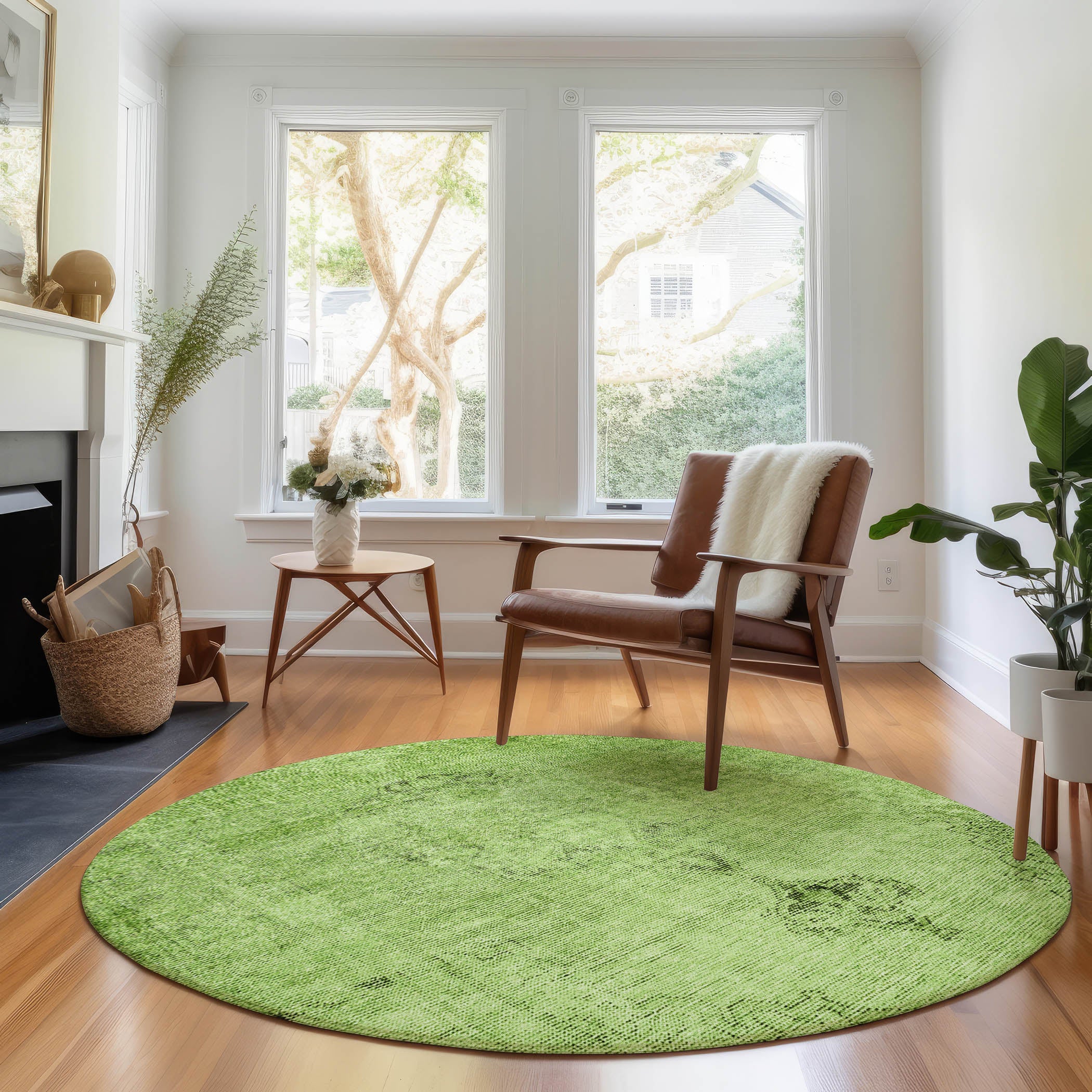 Seville Machine Washable Traditional Aloe Green Rug 8' x 8' #shape_Round