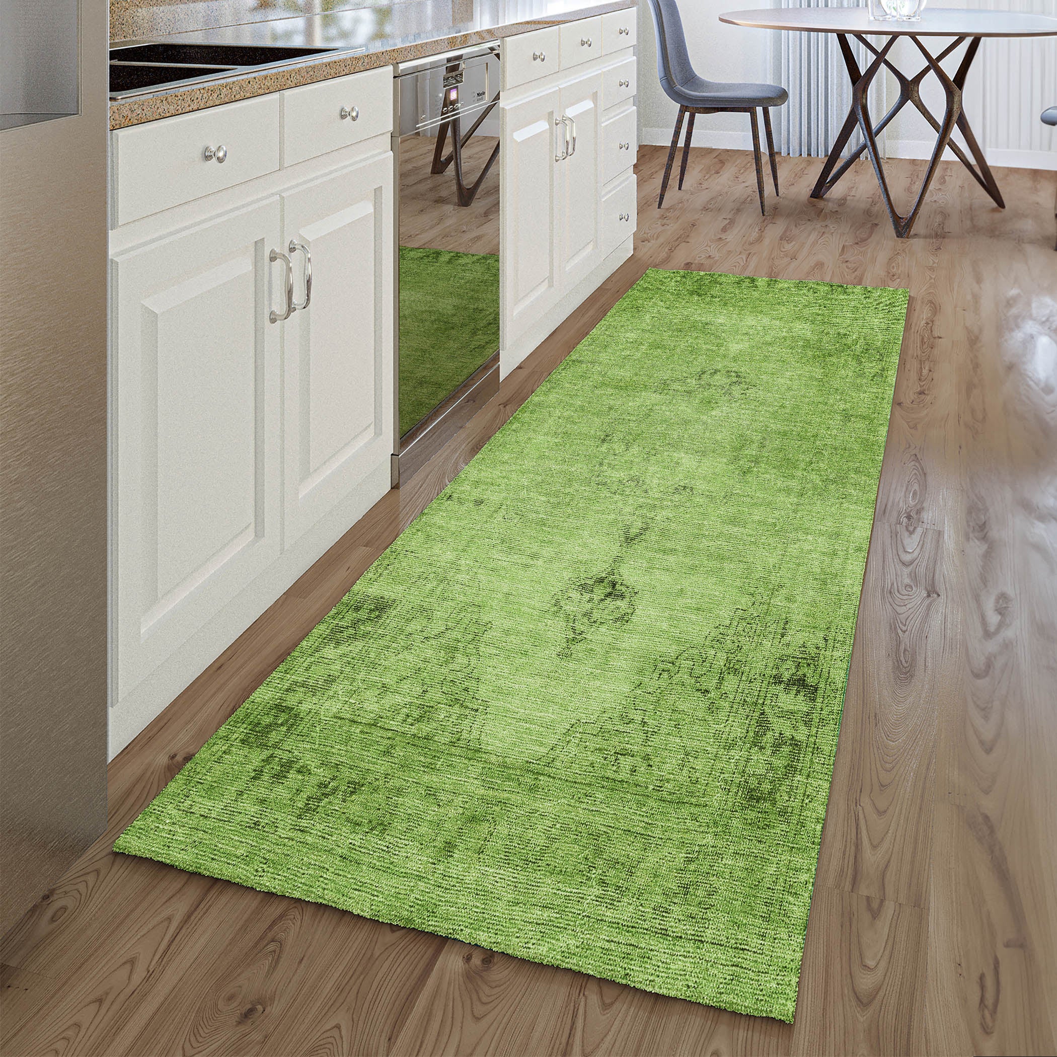 Seville Machine Washable Traditional Aloe Green Rug 2'3" x 7'6" #shape_Runner