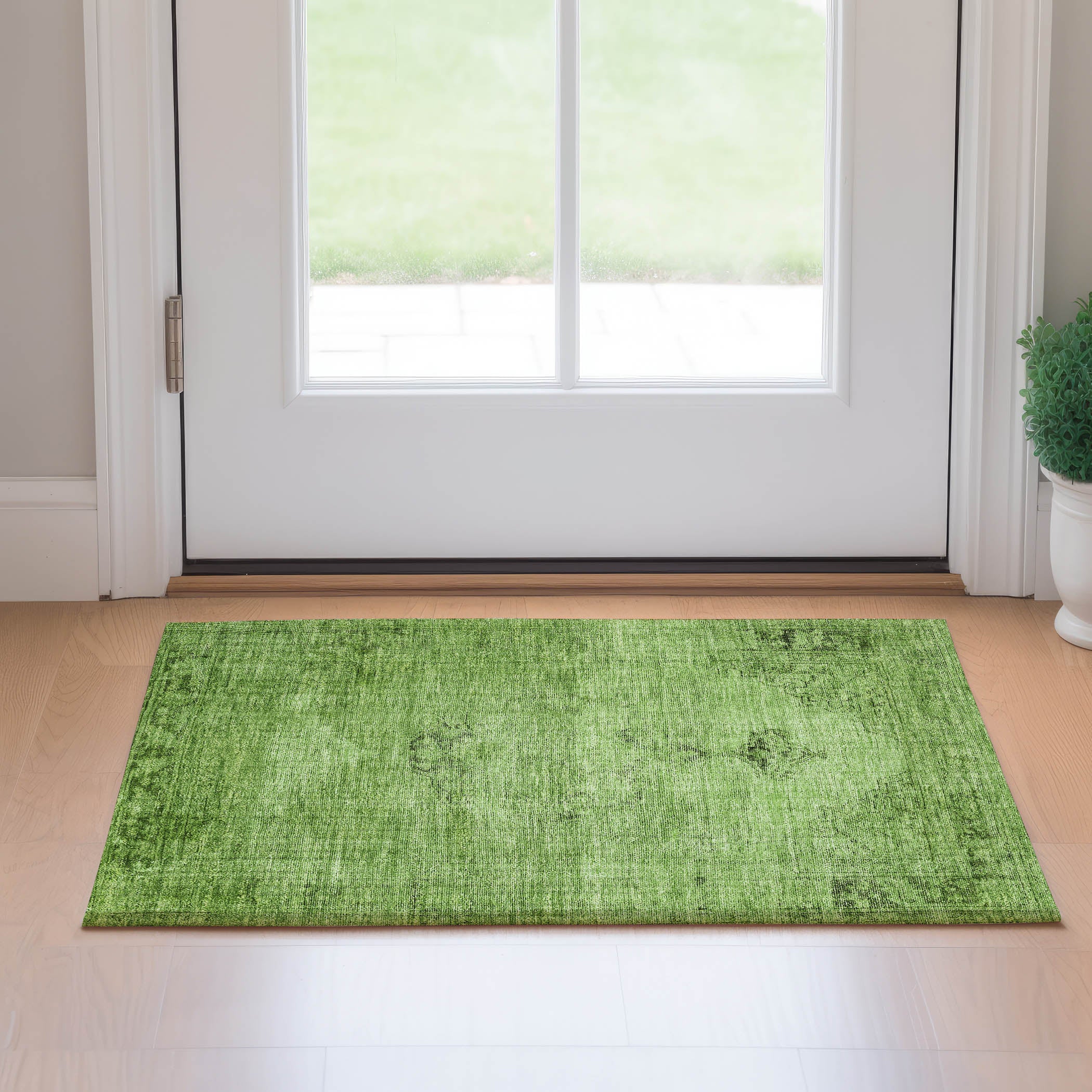 Seville Machine Washable Traditional Aloe Green Rug 1'8" x 2'6" #shape_Rectangle