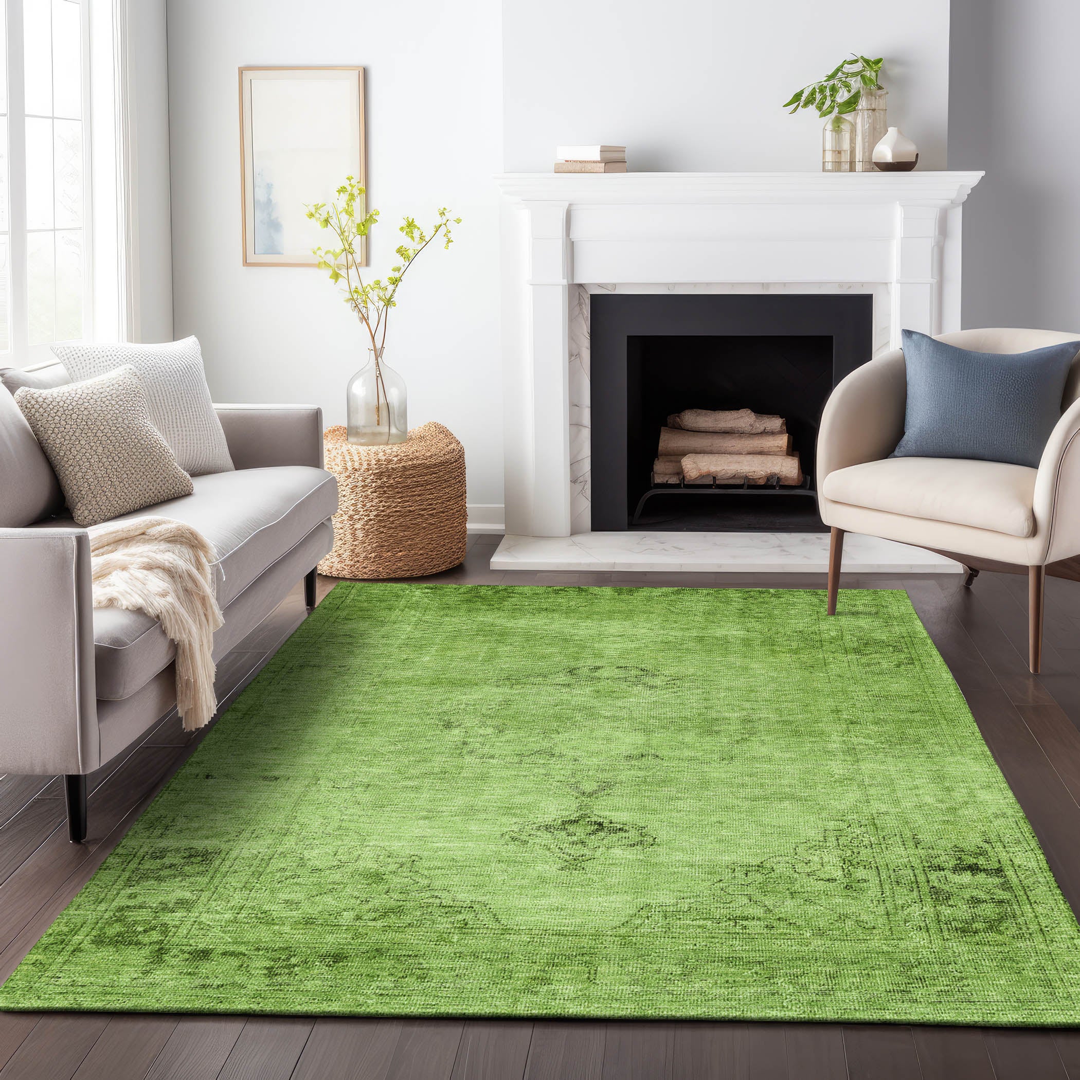 Seville Machine Washable Traditional Aloe Green Rug 2'6" x 3'10" #shape_Rectangle