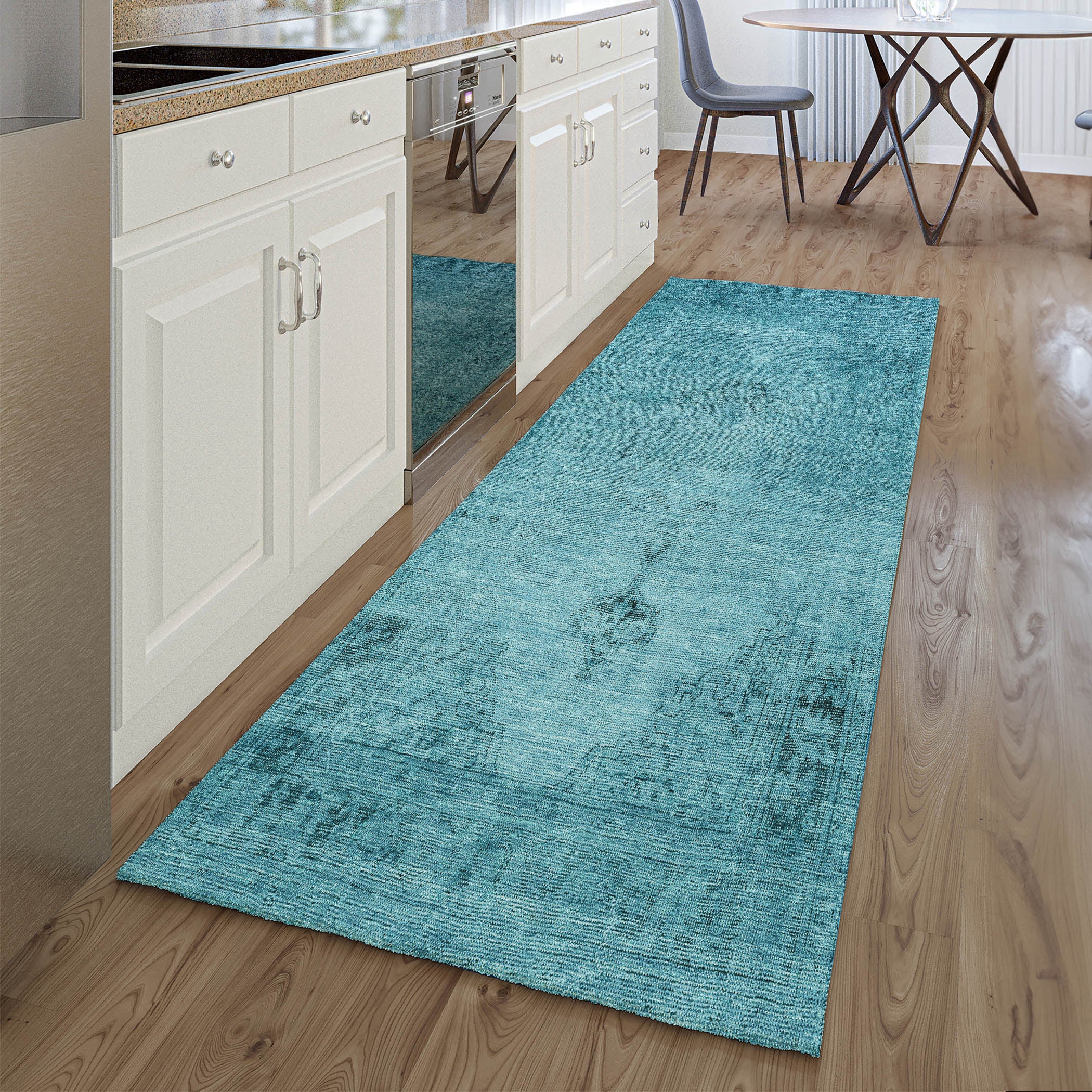 Seville Machine Washable Traditional Blue Rug 2'3" x 7'6" #shape_Runner