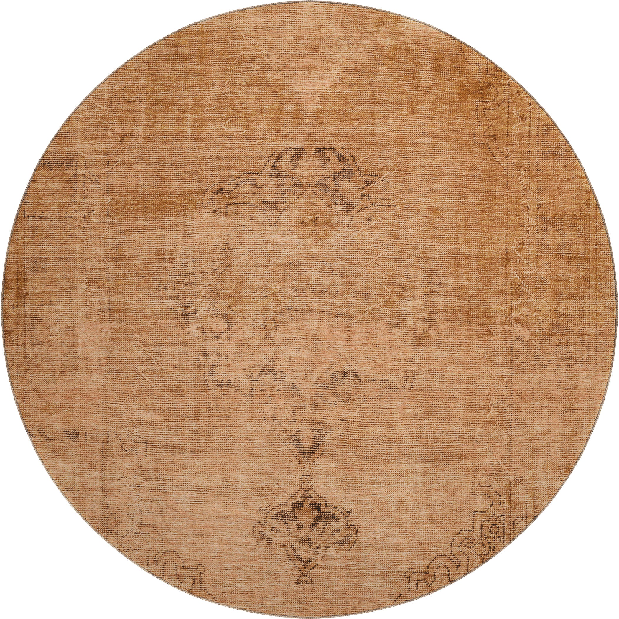 Seville Machine Washable Traditional Copper Orange Rug 8' x 8' #shape_Round