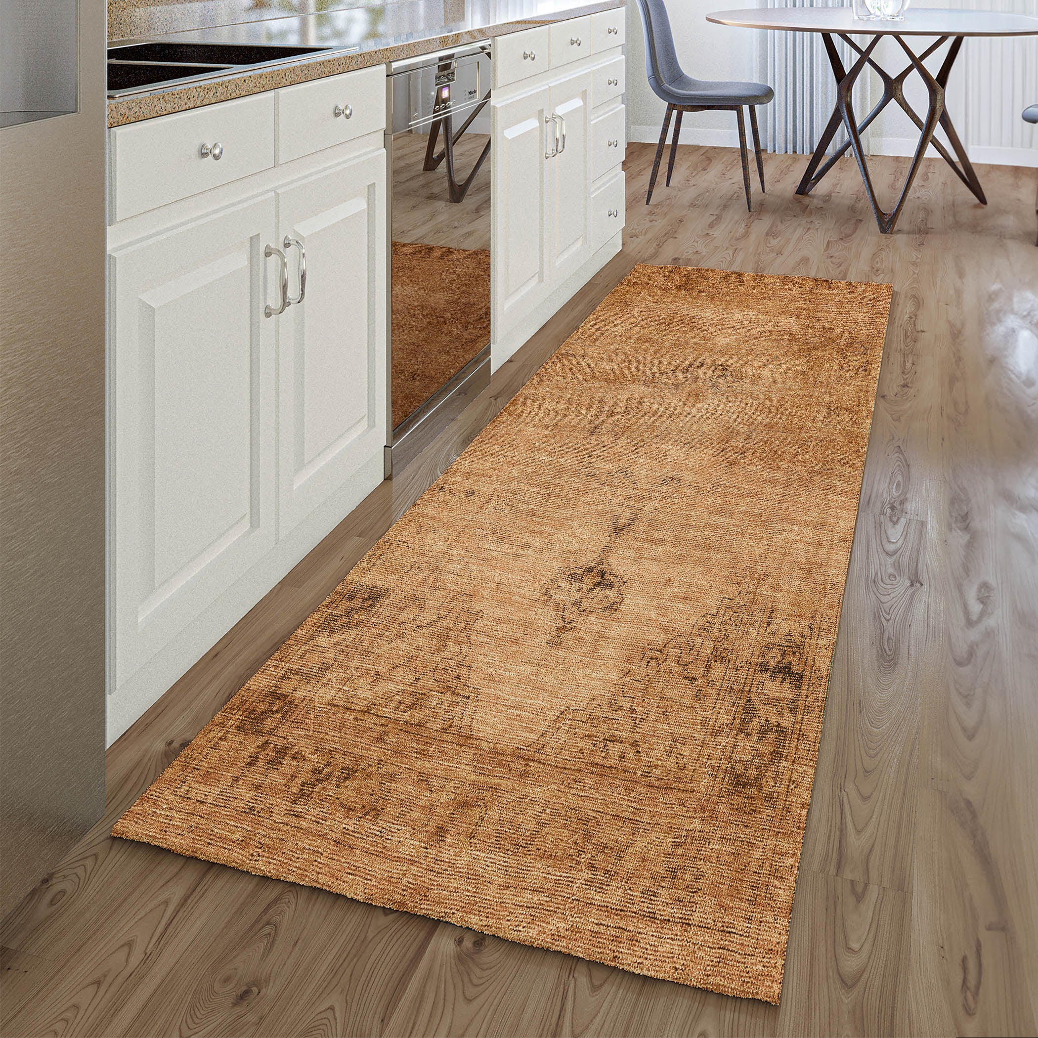 Seville Machine Washable Traditional Copper Orange Rug 2'3" x 7'6" #shape_Runner