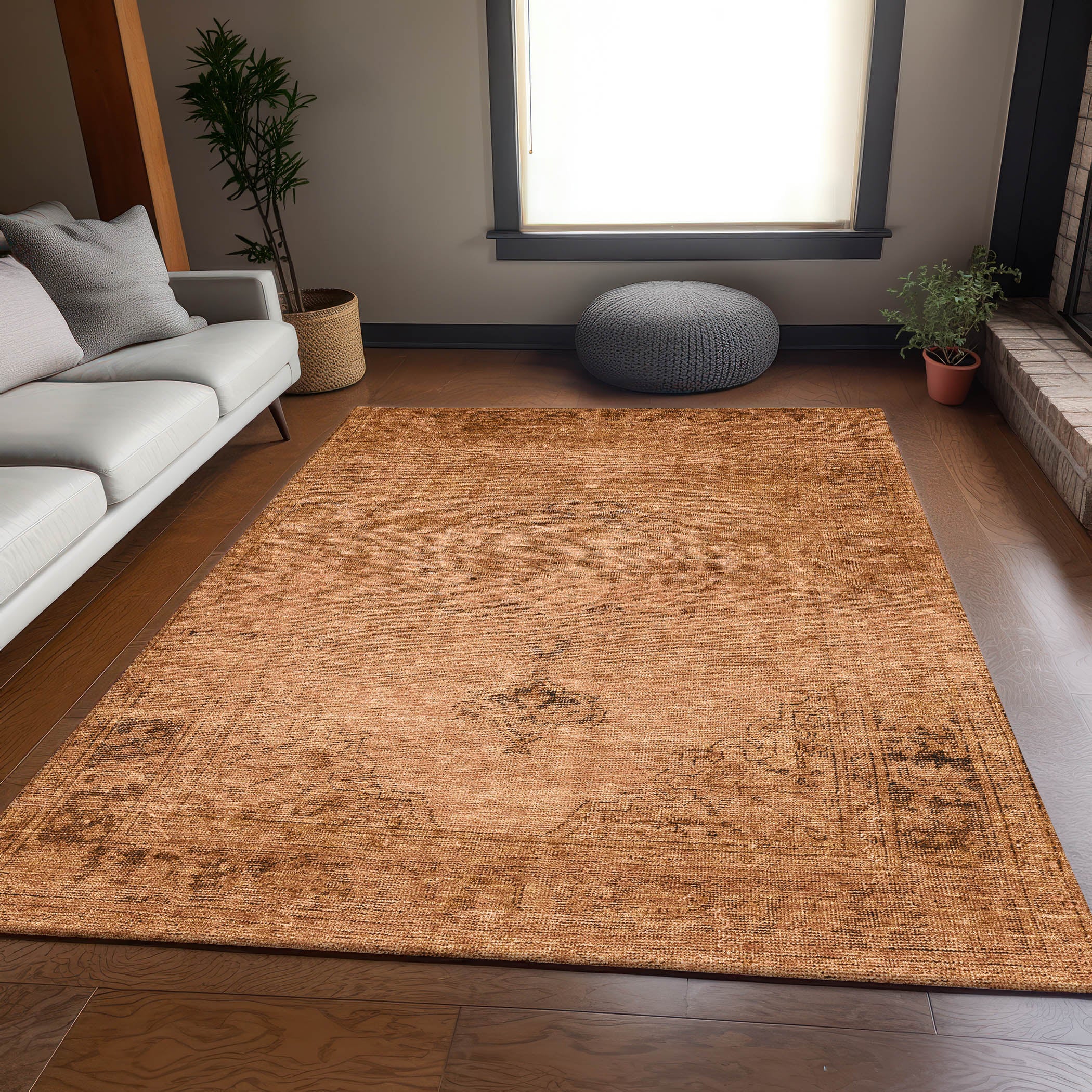 Seville Machine Washable Traditional Copper Orange Rug 2'6" x 3'10" #shape_Rectangle