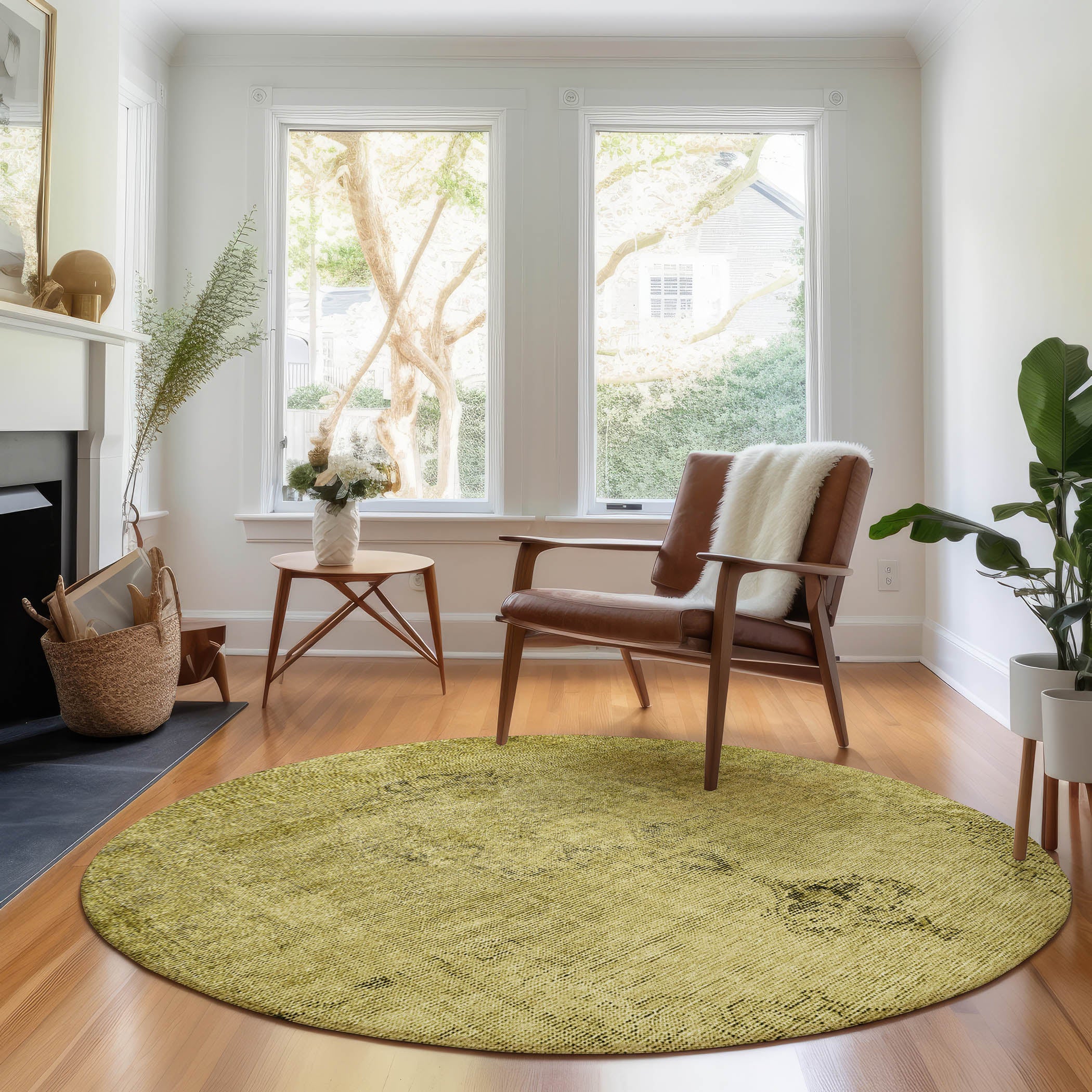 Seville Machine Washable Traditional Gold Rug 8' x 8' #shape_Round