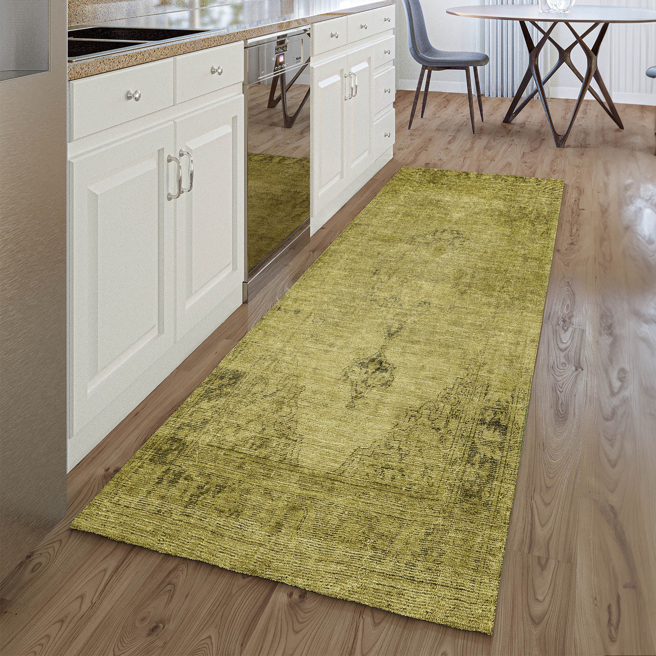 Seville Machine Washable Traditional Gold Rug 2'3" x 7'6" #shape_Runner