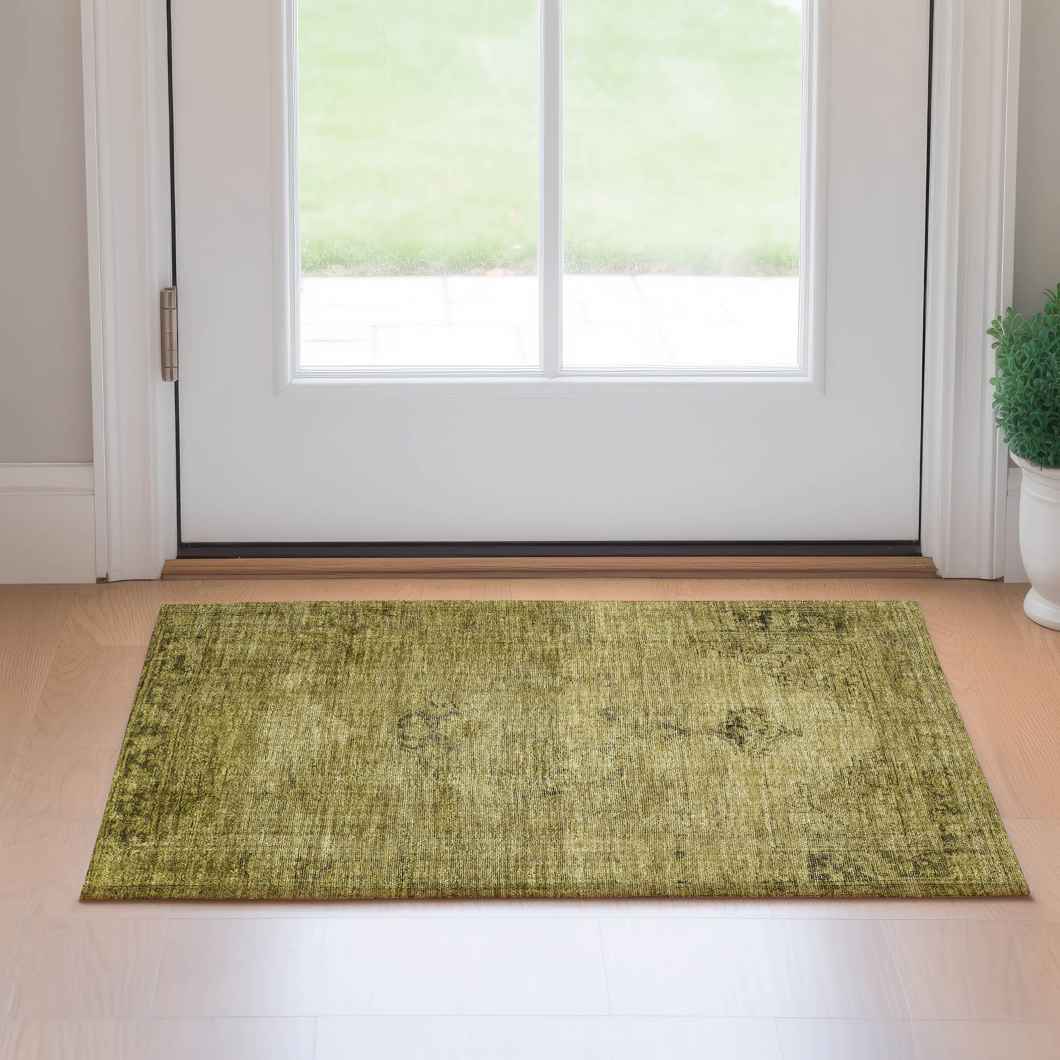 Seville Machine Washable Traditional Gold Rug 1'8" x 2'6" #shape_Rectangle