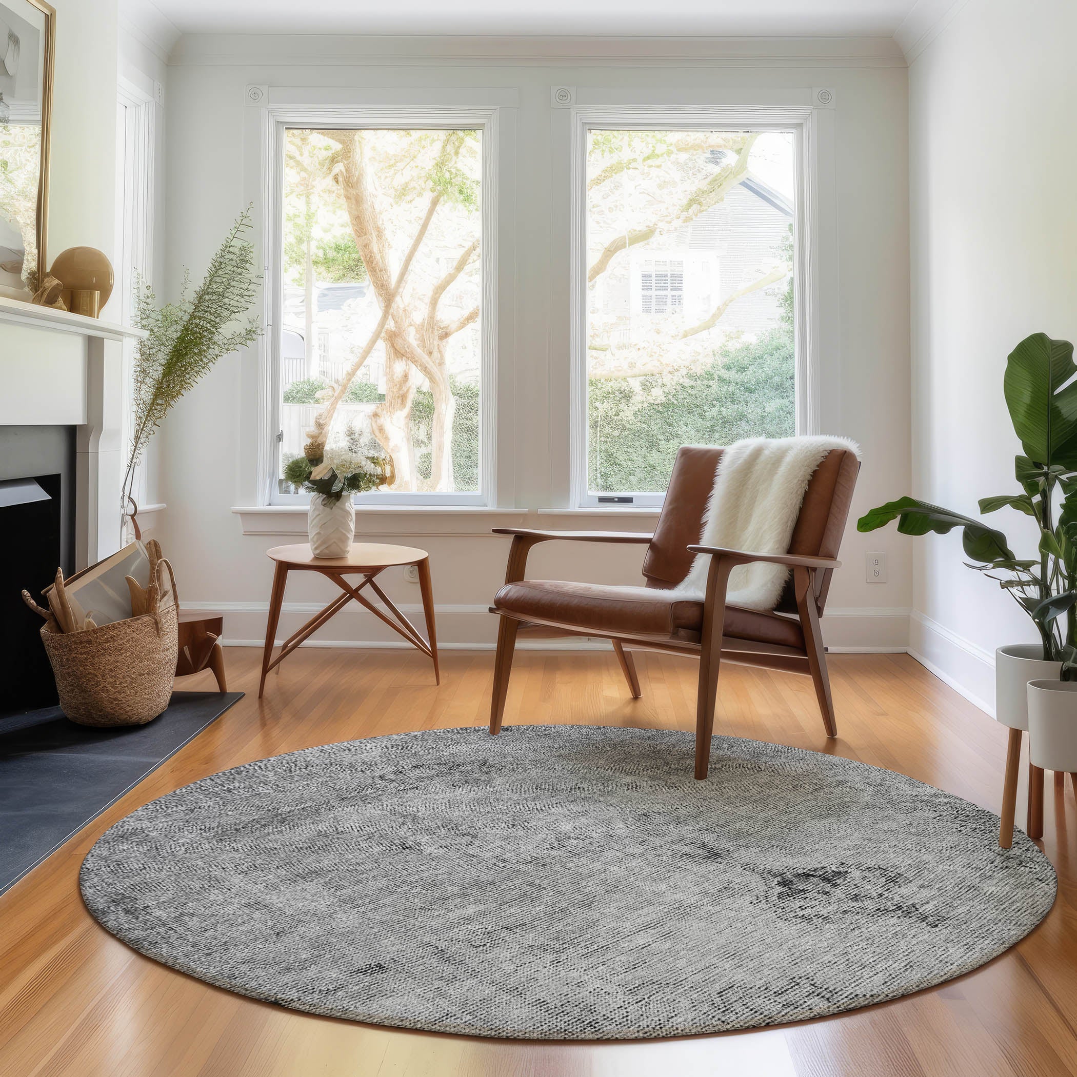 Seville Machine Washable Traditional Gray Rug 8' x 8' #shape_Round