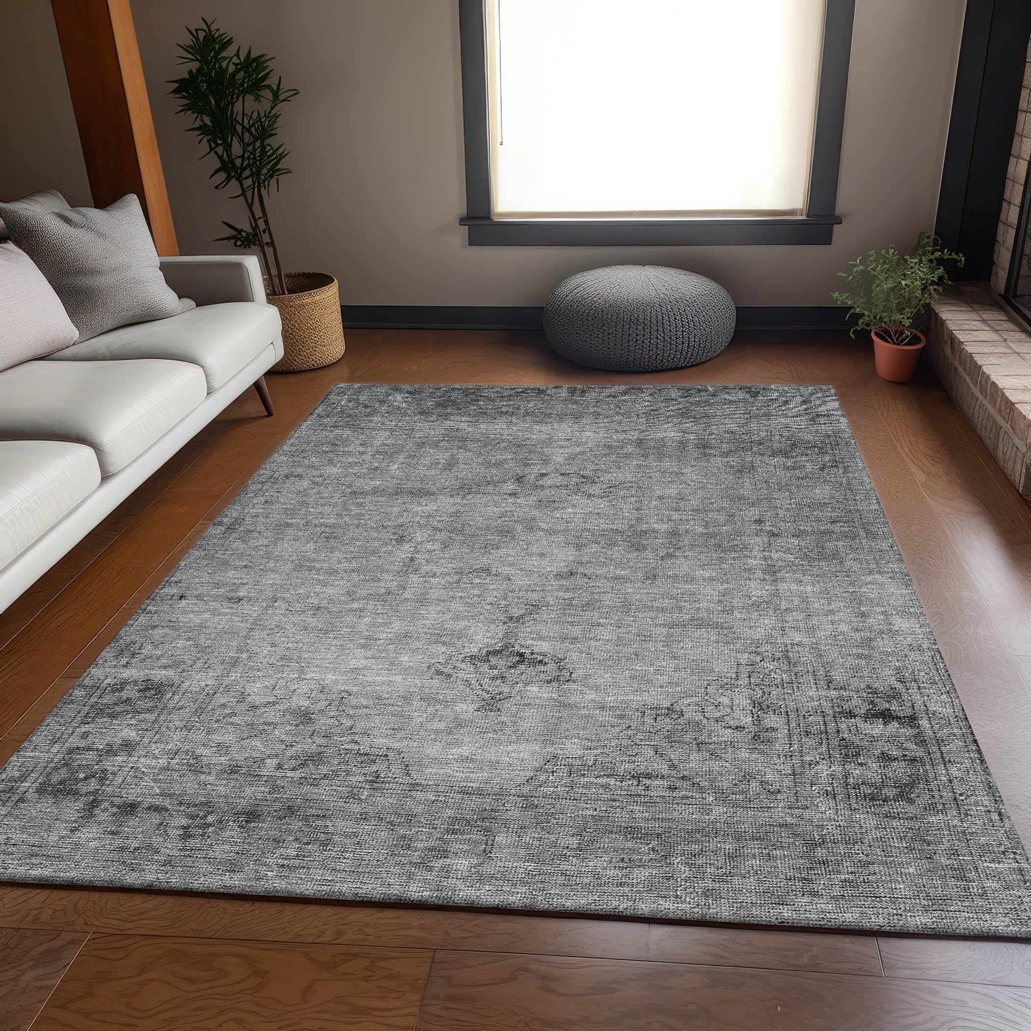 Seville Machine Washable Traditional Gray Rug 2'6" x 3'10" #shape_Rectangle
