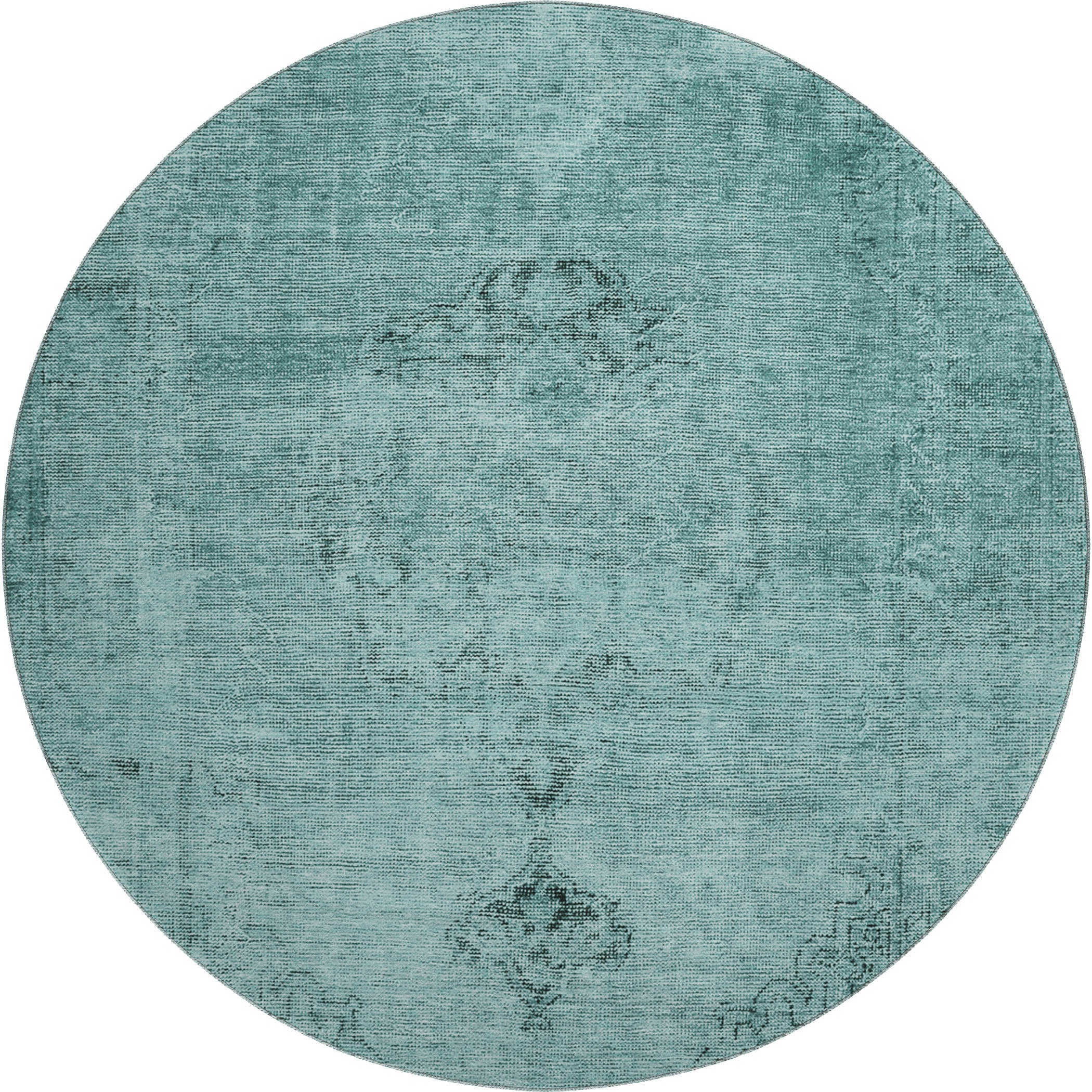 Seville Machine Washable Traditional Teal Rug 8' x 8' #shape_Round