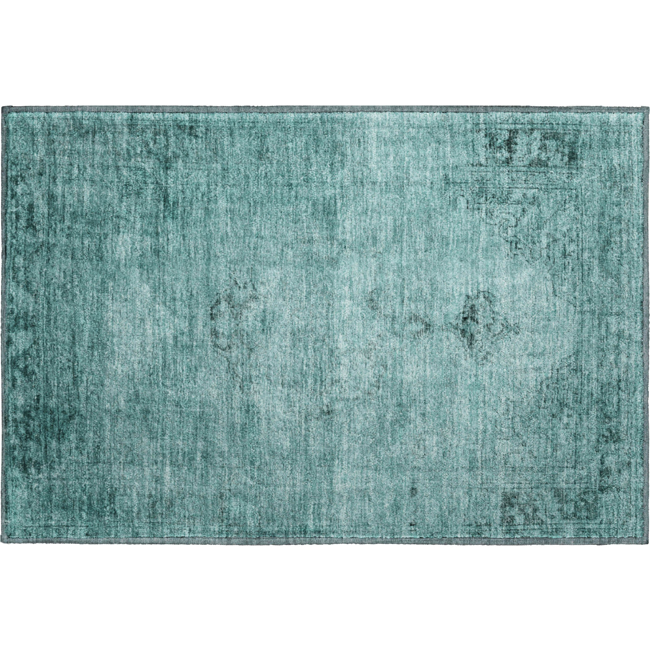 Seville Machine Washable Traditional Teal Rug 1'8" x 2'6" #shape_Rectangle