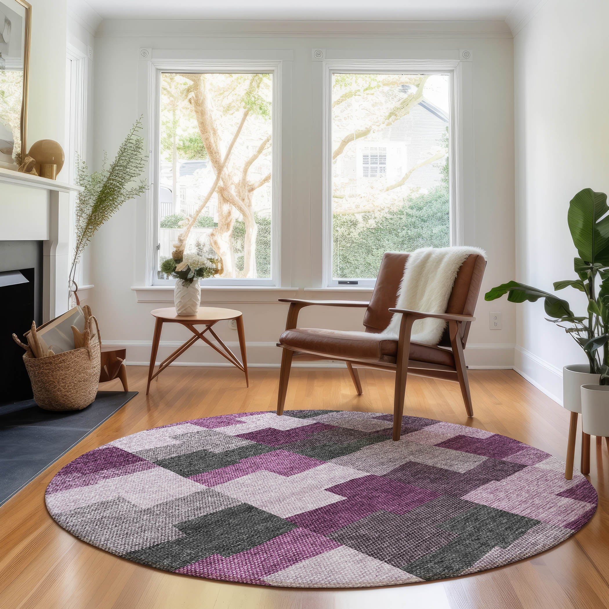 Reykjavik Machine Washable Transitional Merlot Red Rug 8' x 8' #shape_Round