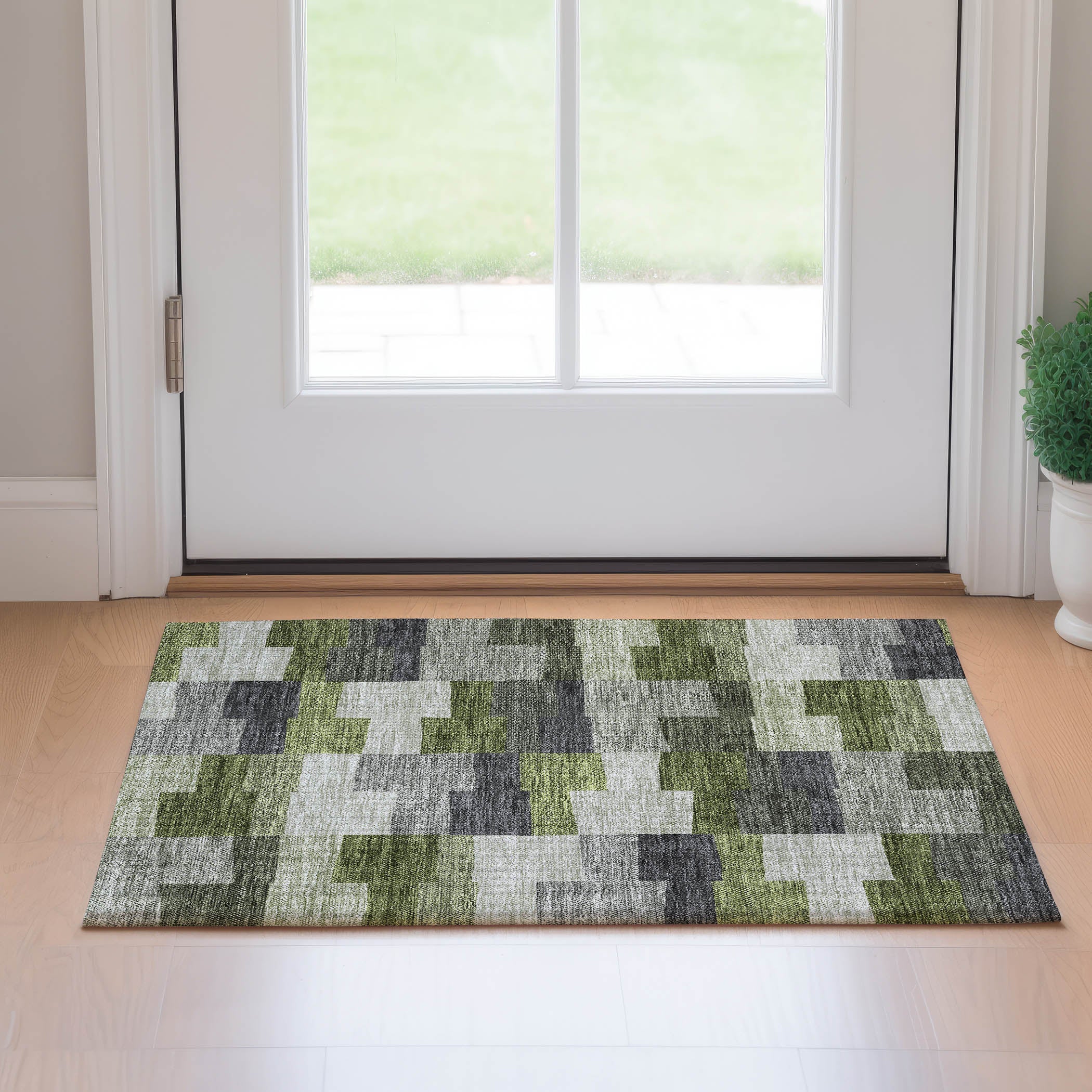 Reykjavik Machine Washable Transitional Olive Green Rug 1'8" x 2'6" #shape_Rectangle