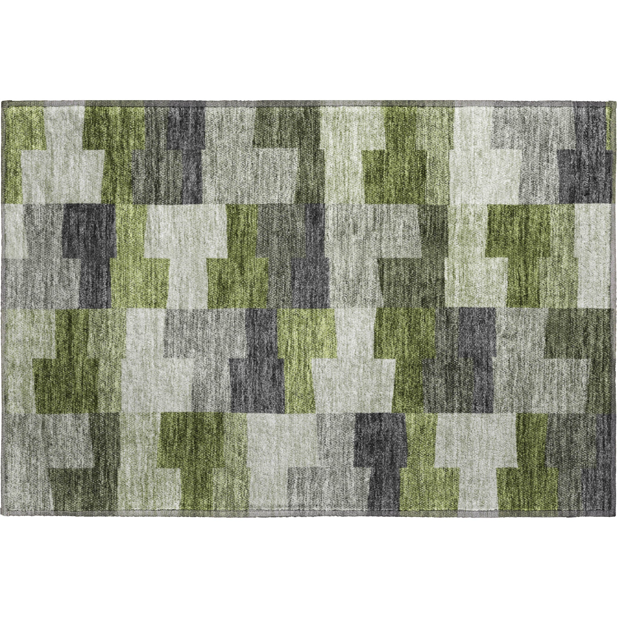 Reykjavik Machine Washable Transitional Olive Green Rug 1'8" x 2'6" #shape_Rectangle