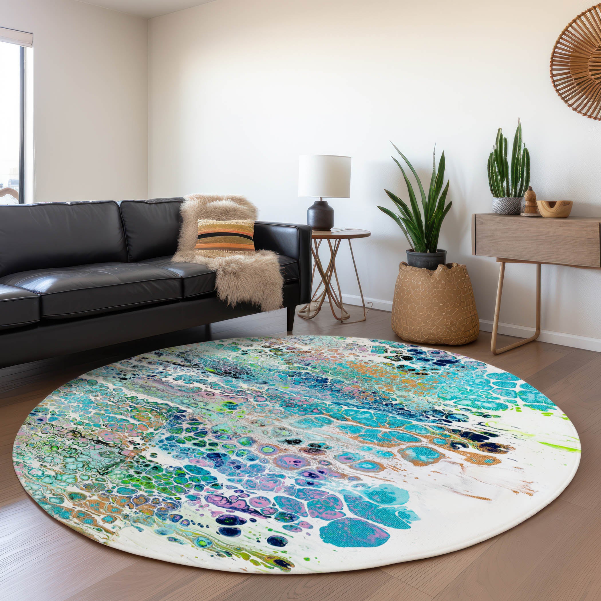 Colombo Machine Washable Contemporary Mermaid Multi Rug 8' x 8' #shape_Round