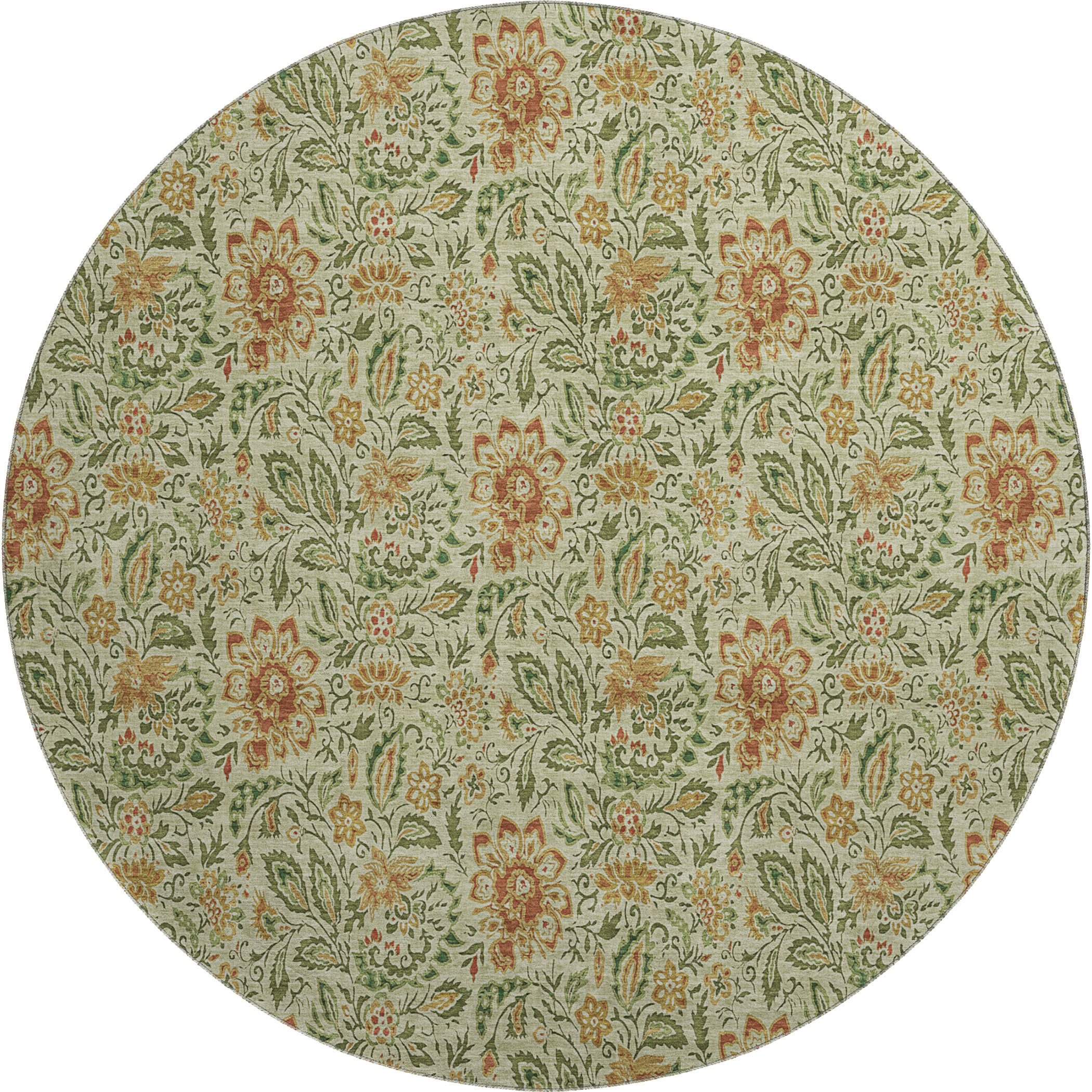 Kotor Machine Washable Transitional Aloe Green Rug 8' x 8' #shape_Round
