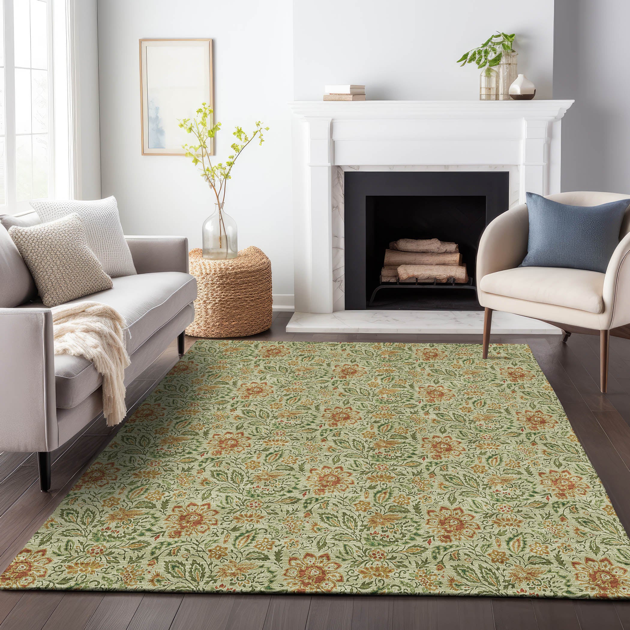 Kotor Machine Washable Transitional Aloe Green Rug 2'6" x 3'10" #shape_Rectangle