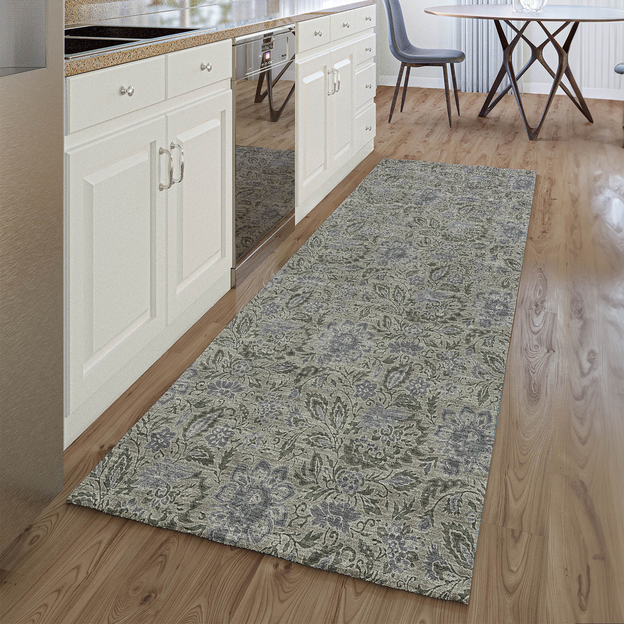 Kotor Machine Washable Transitional Khaki Brown Rug 2'3" x 7'6" #shape_Runner