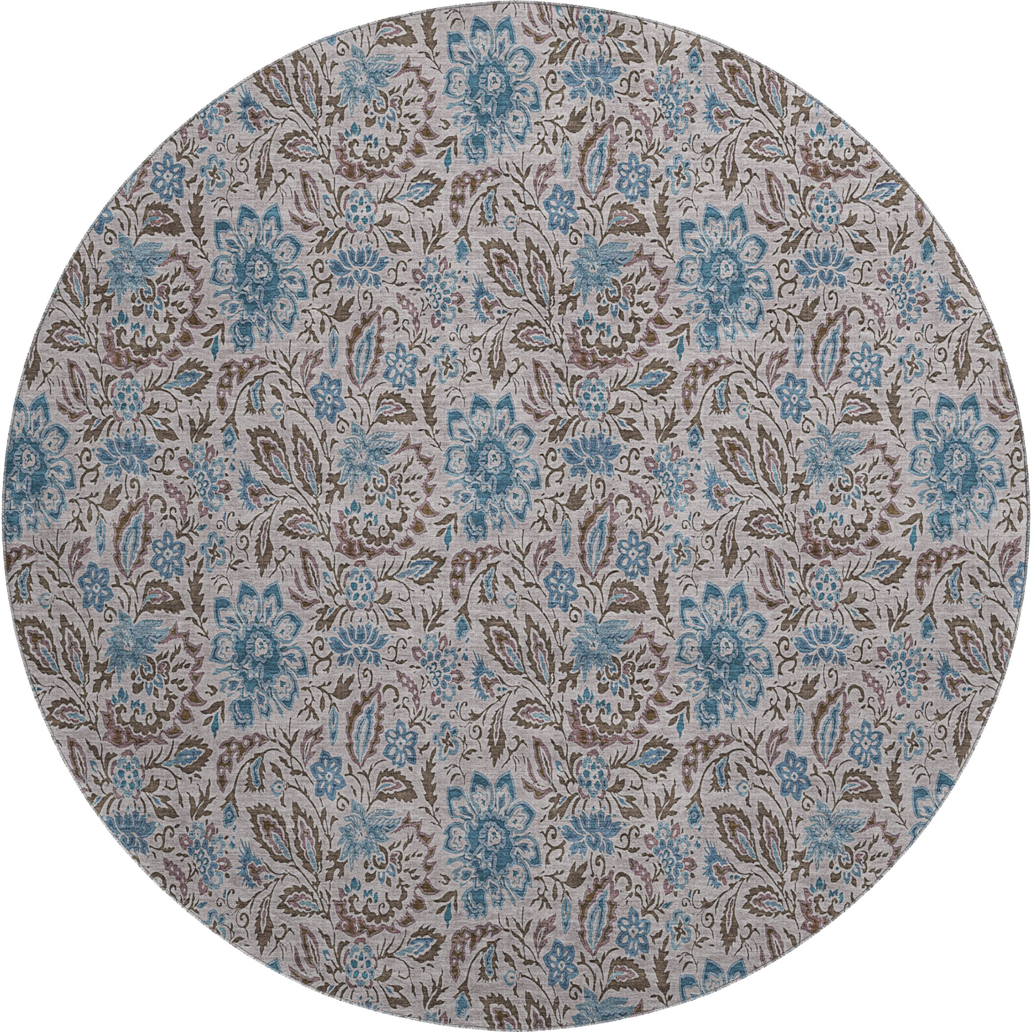 Kotor Machine Washable Transitional Mocha Brown Rug 8' x 8' #shape_Round