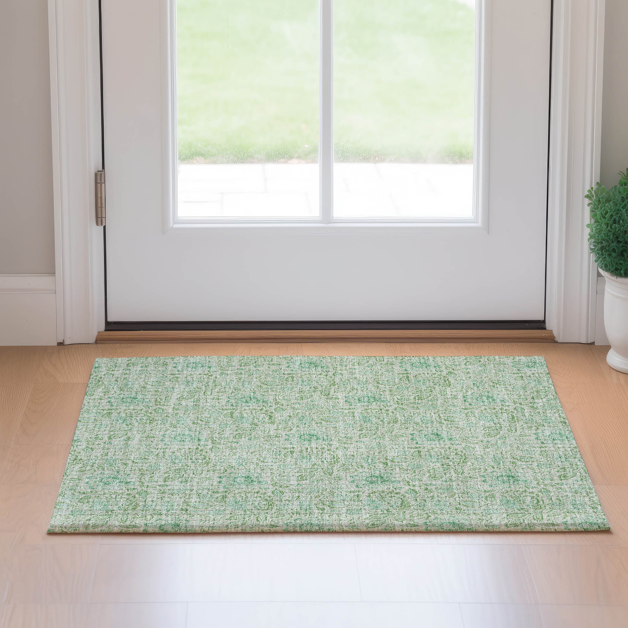 Kotor Machine Washable Transitional Sage Green Rug 1'8" x 2'6" #shape_Rectangle