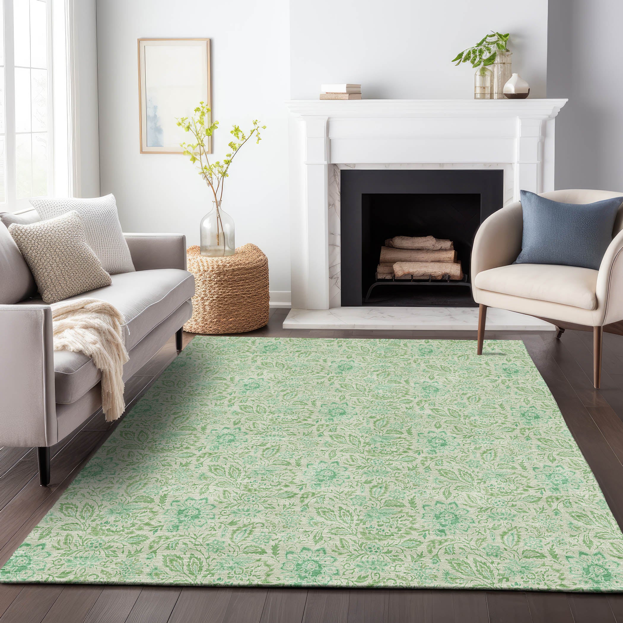 Kotor Machine Washable Transitional Sage Green Rug 2'6" x 3'10" #shape_Rectangle