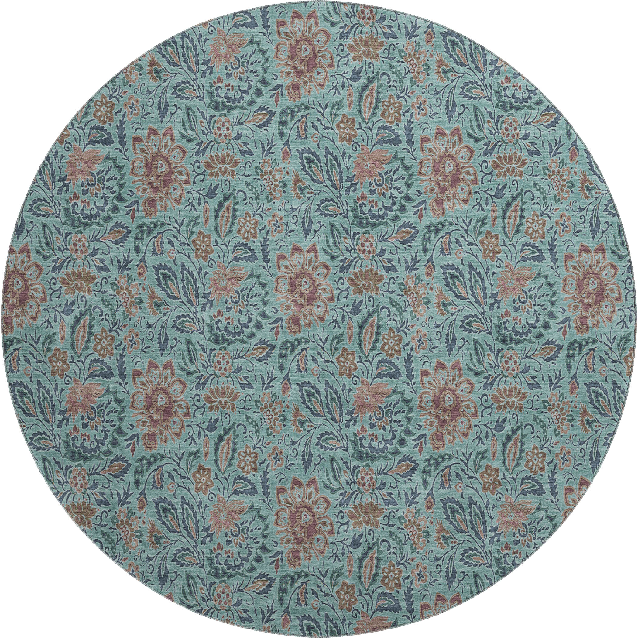 Kotor Machine Washable Transitional Teal Rug 8' x 8' #shape_Round
