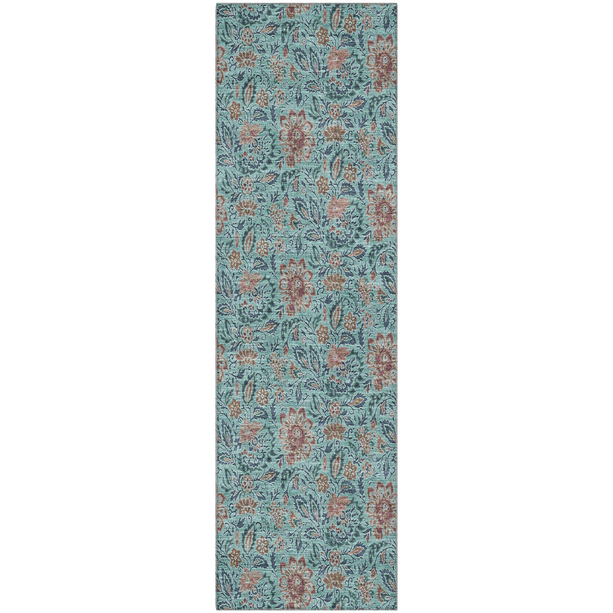 Kotor Machine Washable Transitional Teal Rug 2'3" x 7'6" #shape_Runner