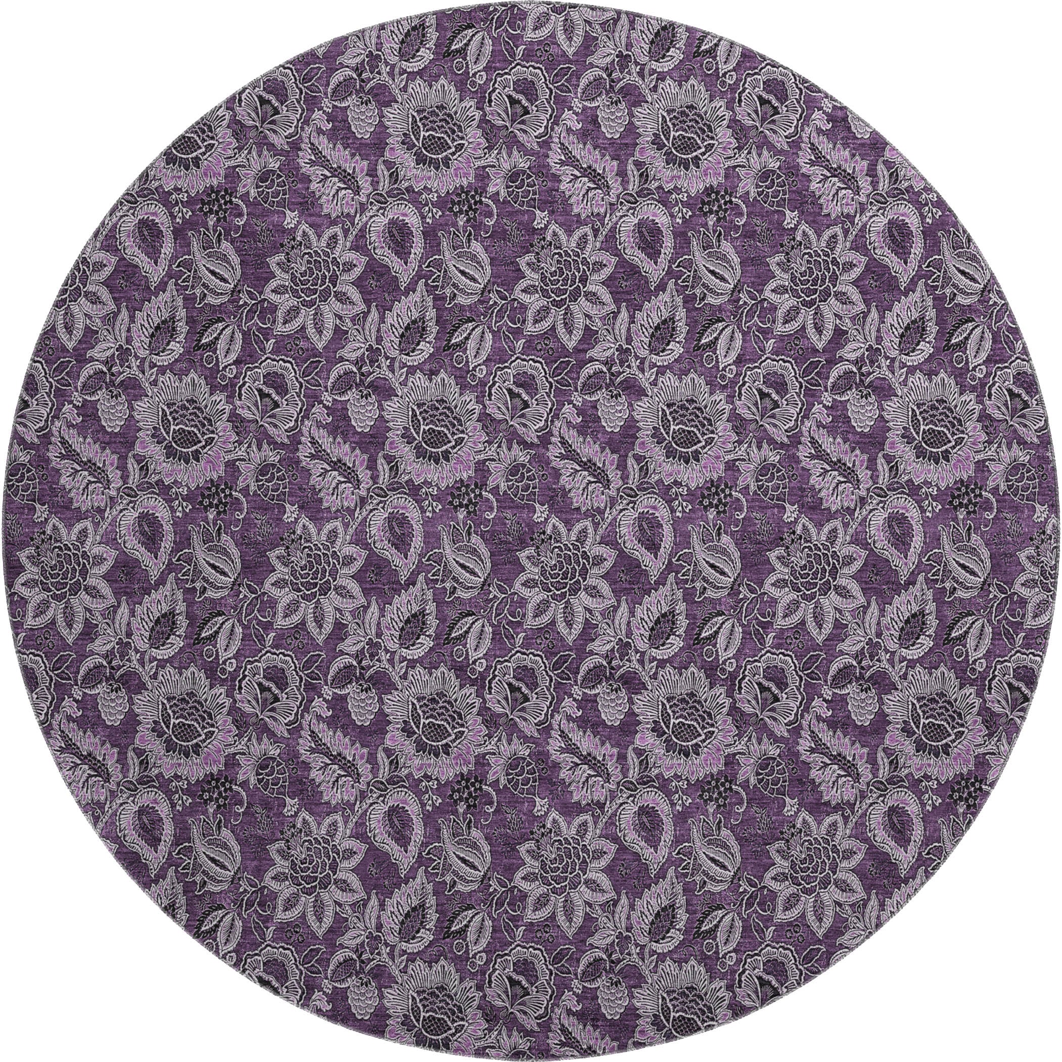 Havana Machine Washable Transitional Eggplant Purple Rug 8' x 8' #shape_Round