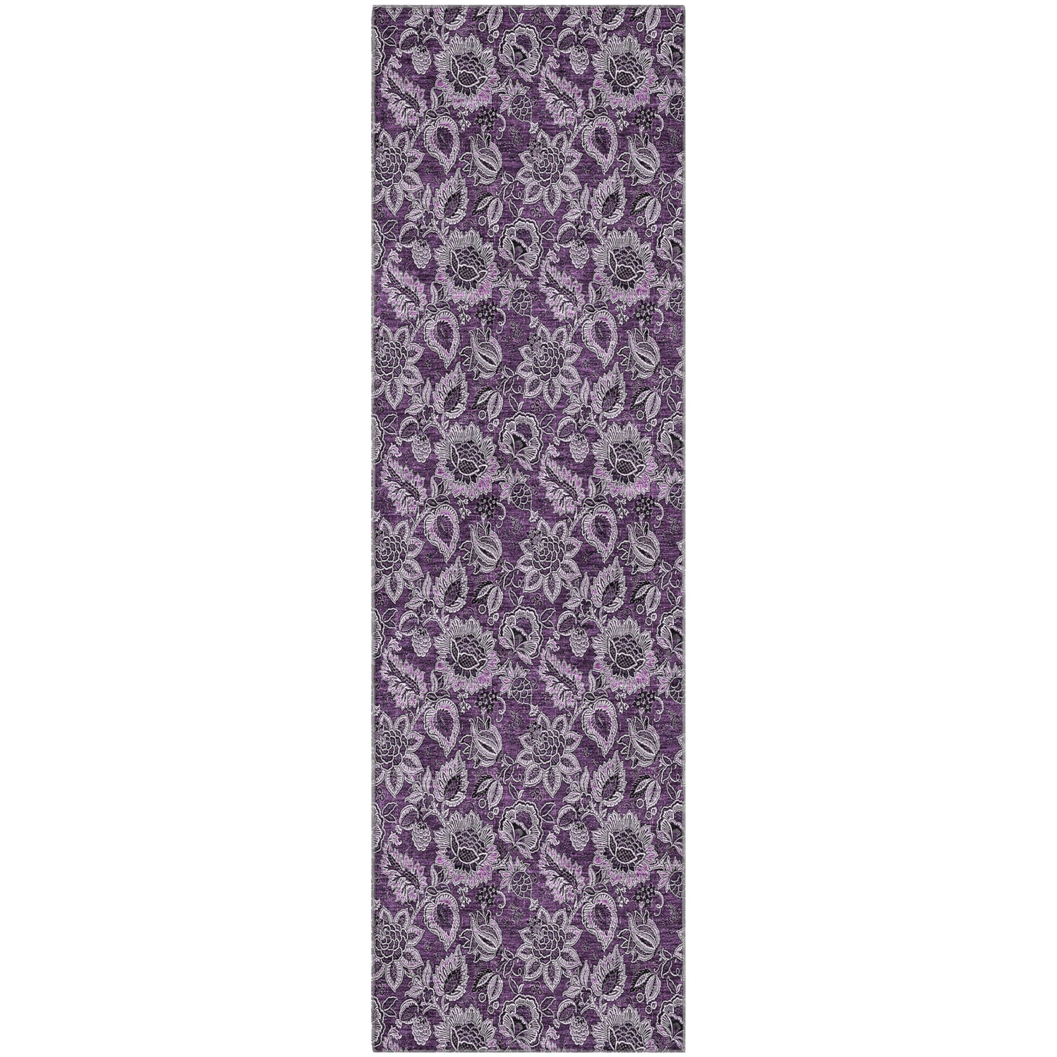 Havana Machine Washable Transitional Eggplant Purple Rug 2'3" x 7'6" #shape_Runner
