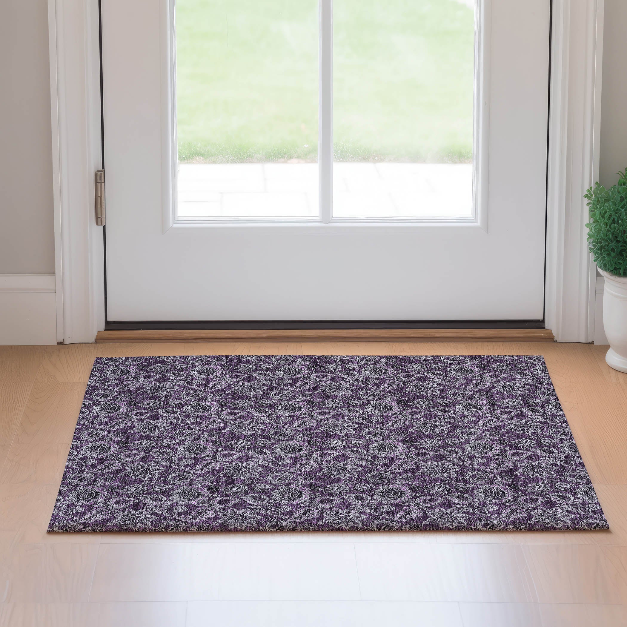 Havana Machine Washable Transitional Eggplant Purple Rug 1'8" x 2'6" #shape_Rectangle