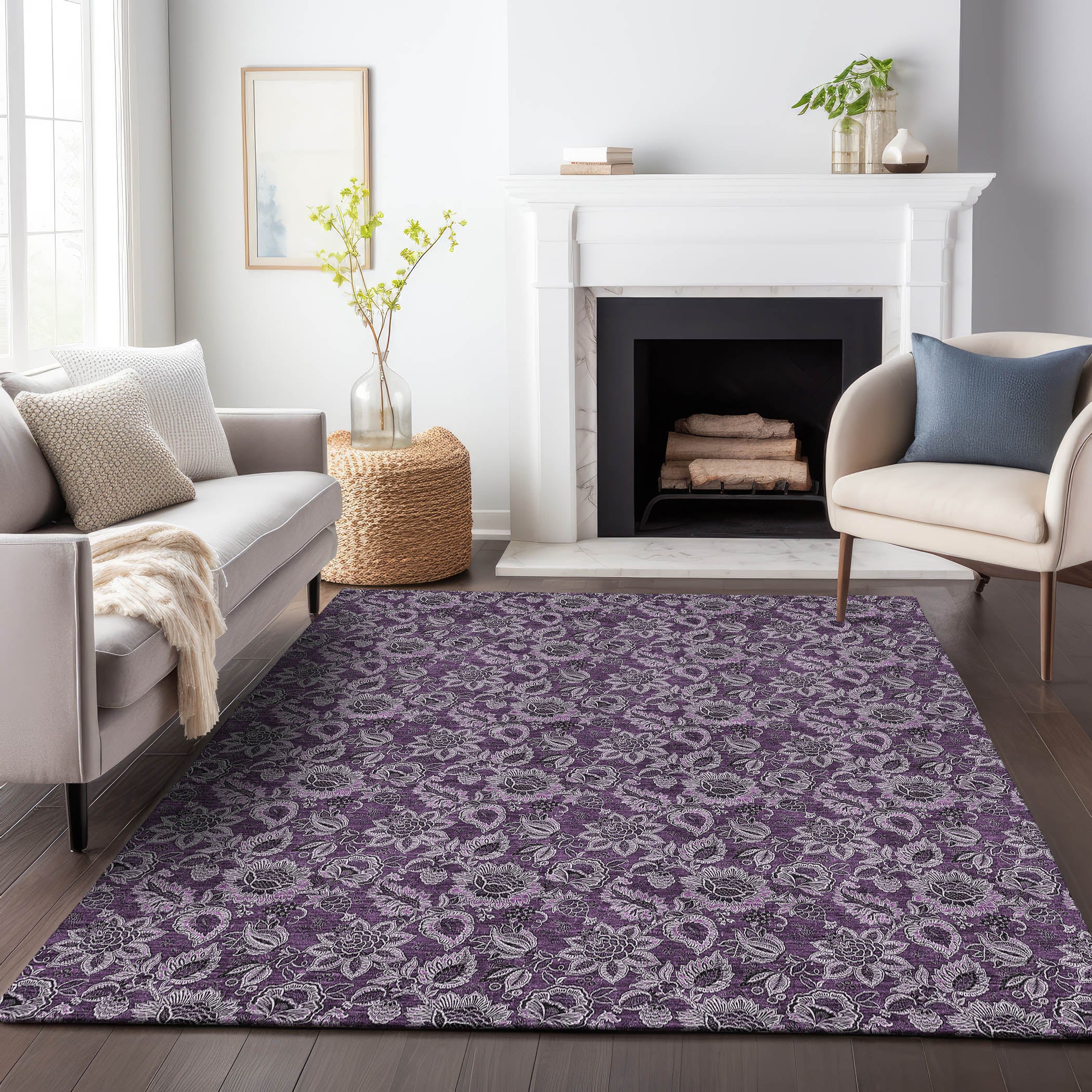 Havana Machine Washable Transitional Eggplant Purple Rug 2'6" x 3'10" #shape_Rectangle