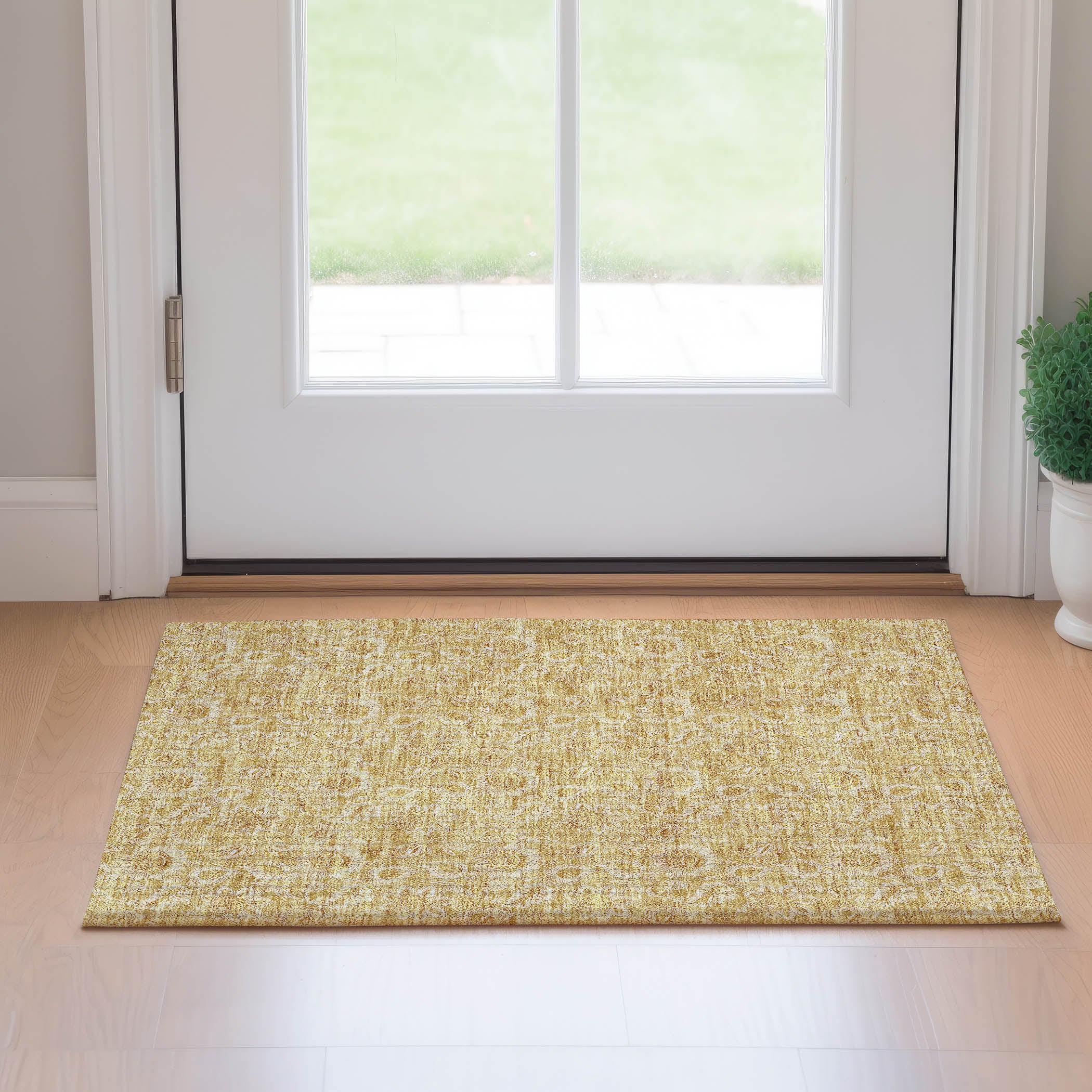 Havana Machine Washable Transitional Gold Rug 1'8" x 2'6" #shape_Rectangle