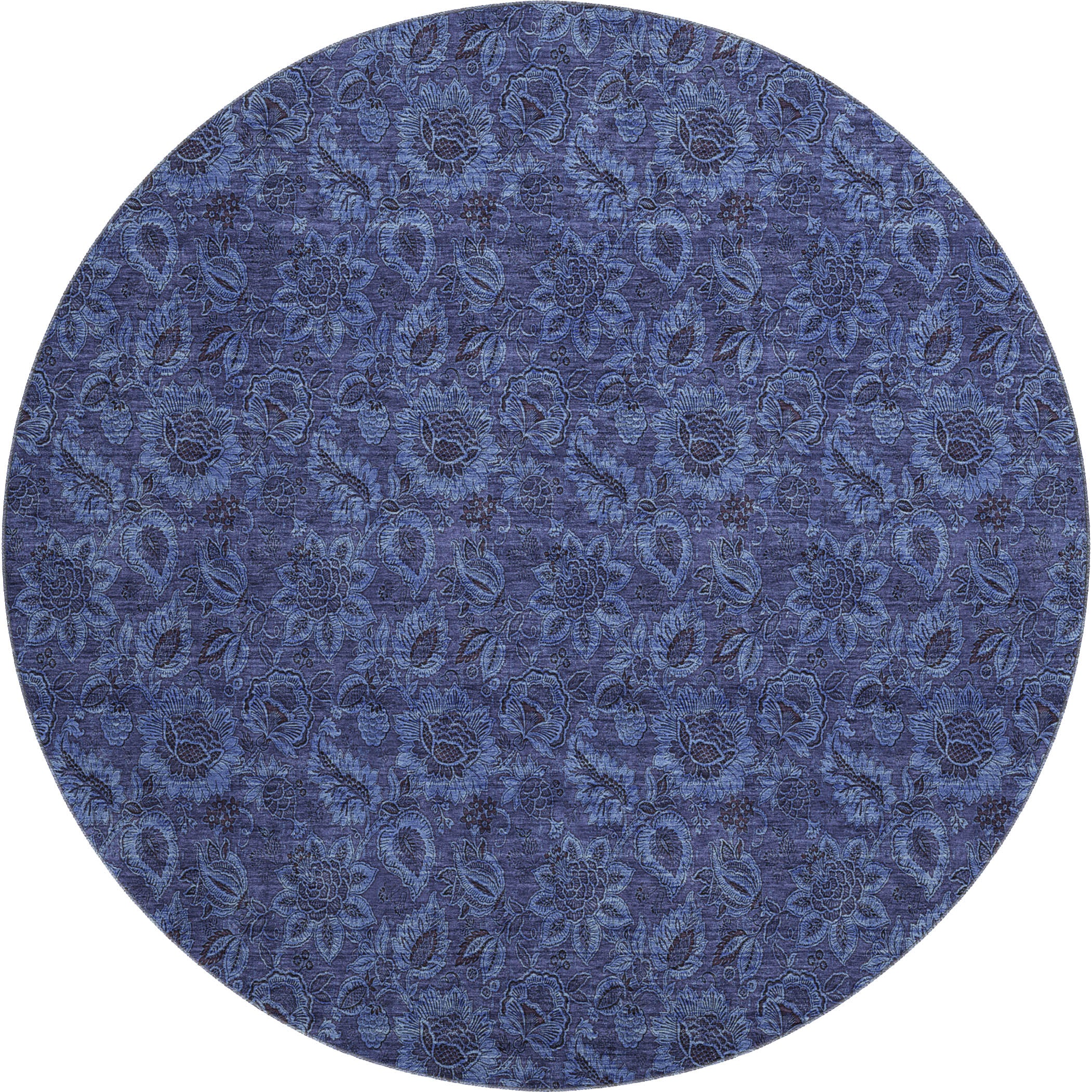 Havana Machine Washable Transitional Navy Blue Rug 8' x 8' #shape_Round