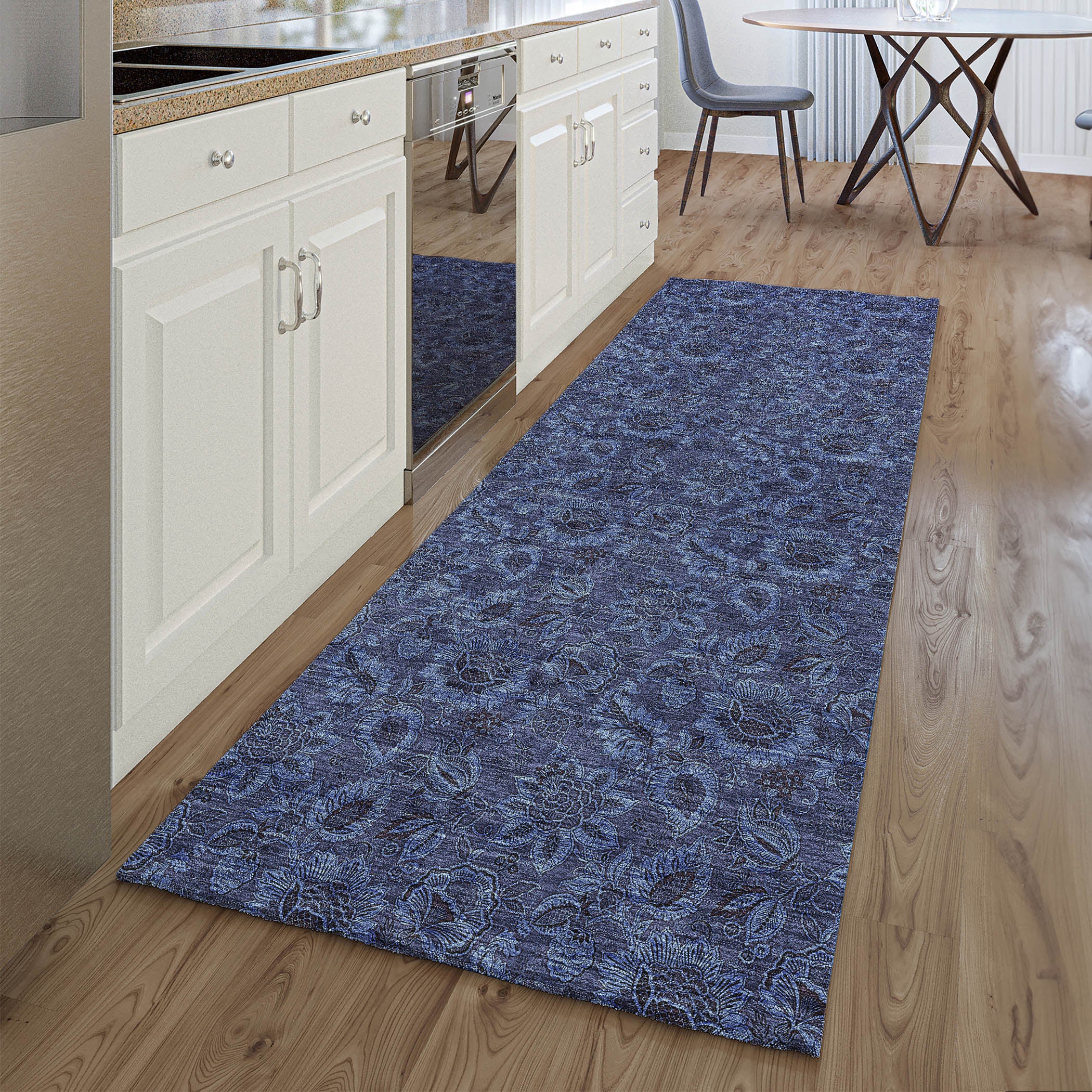 Havana Machine Washable Transitional Navy Blue Rug 2'3" x 7'6" #shape_Runner