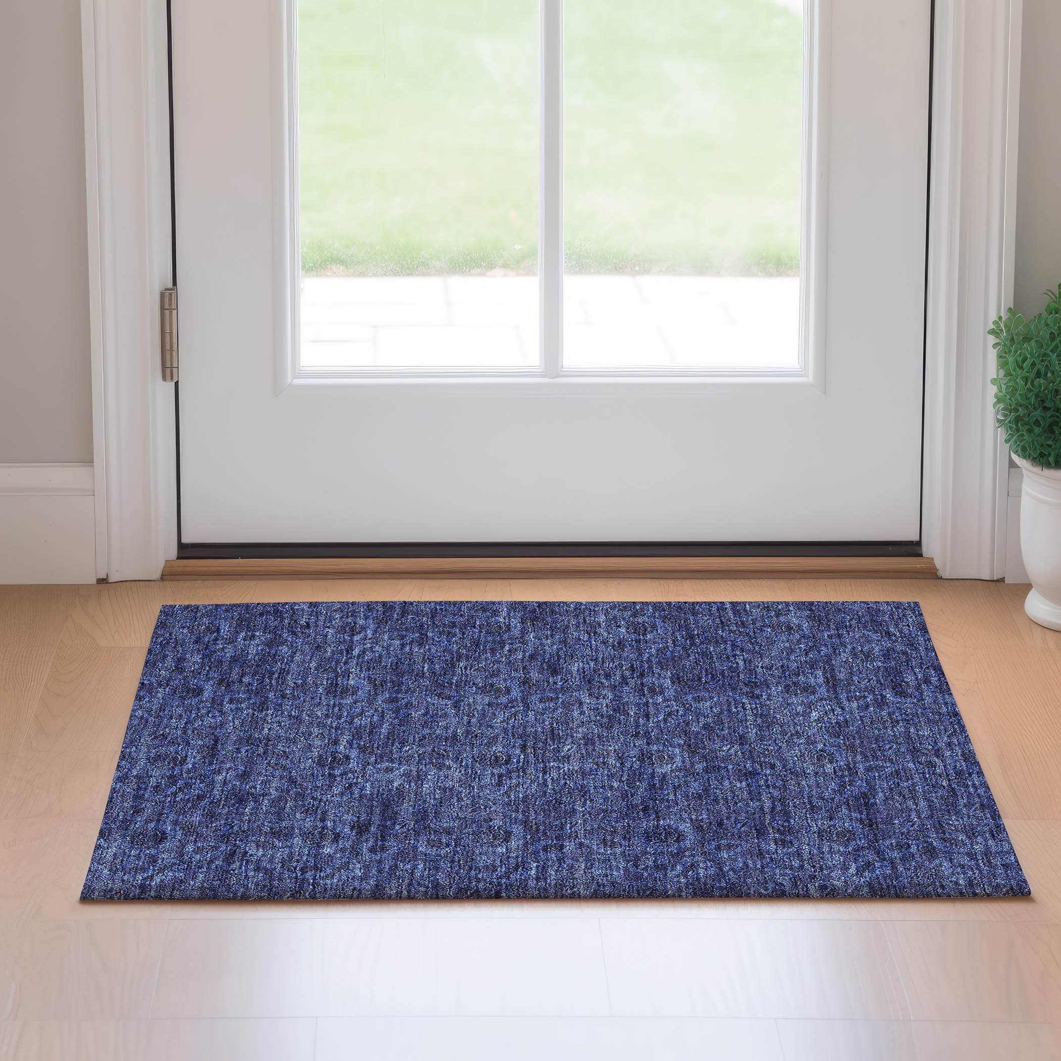 Havana Machine Washable Transitional Navy Blue Rug 1'8" x 2'6" #shape_Rectangle