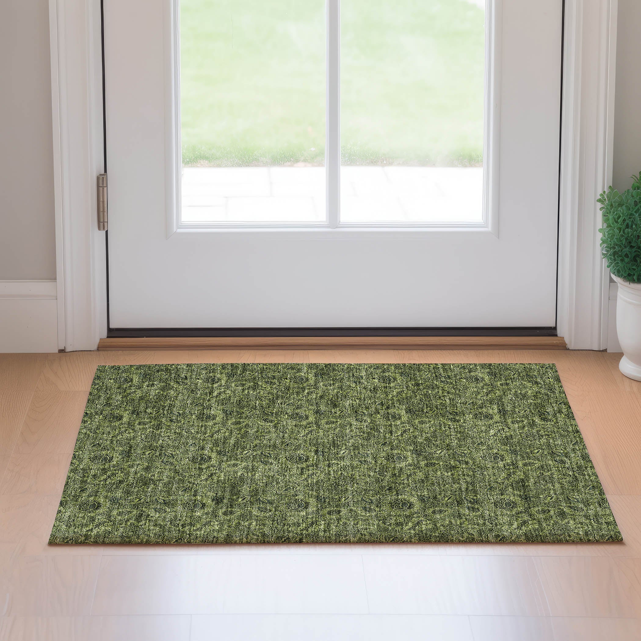 Havana Machine Washable Transitional Olive Green Rug 1'8" x 2'6" #shape_Rectangle
