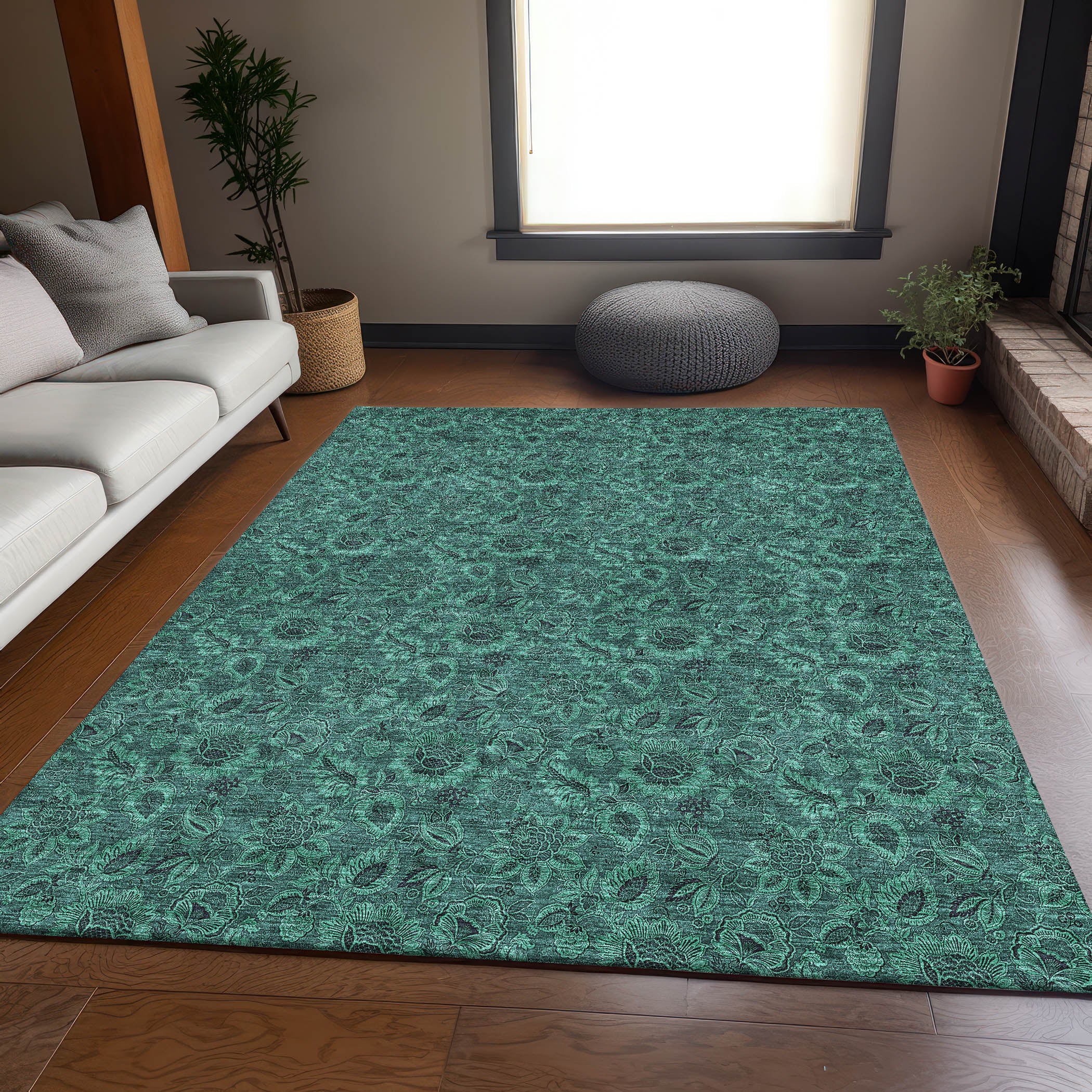 Havana Machine Washable Transitional Teal Rug 2'6" x 3'10" #shape_Rectangle