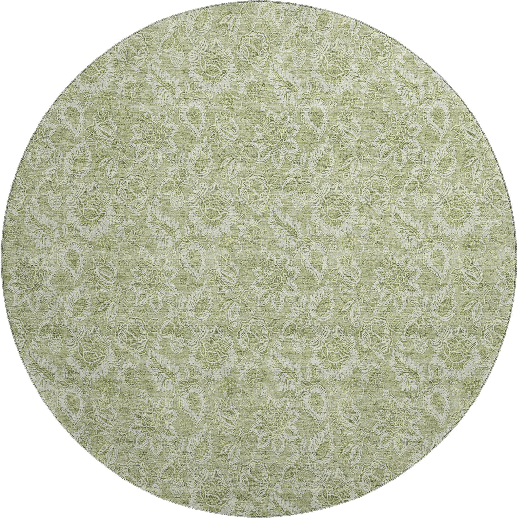 Oslo Machine Washable Transitional Aloe Green Rug 8' x 8' #shape_Round